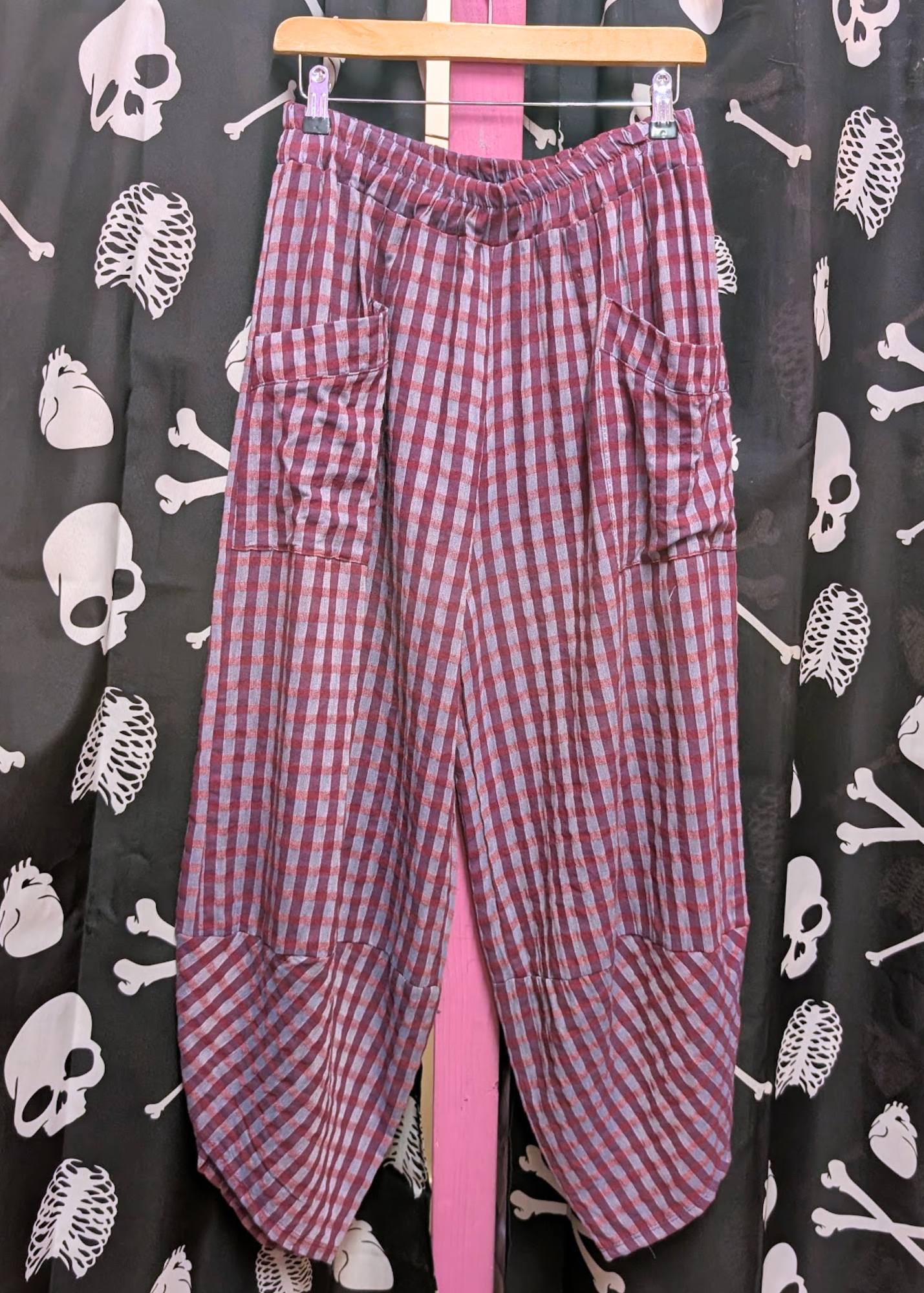 The Edit - Berry & Lavender Gingham Check Barrel Leg Trousers