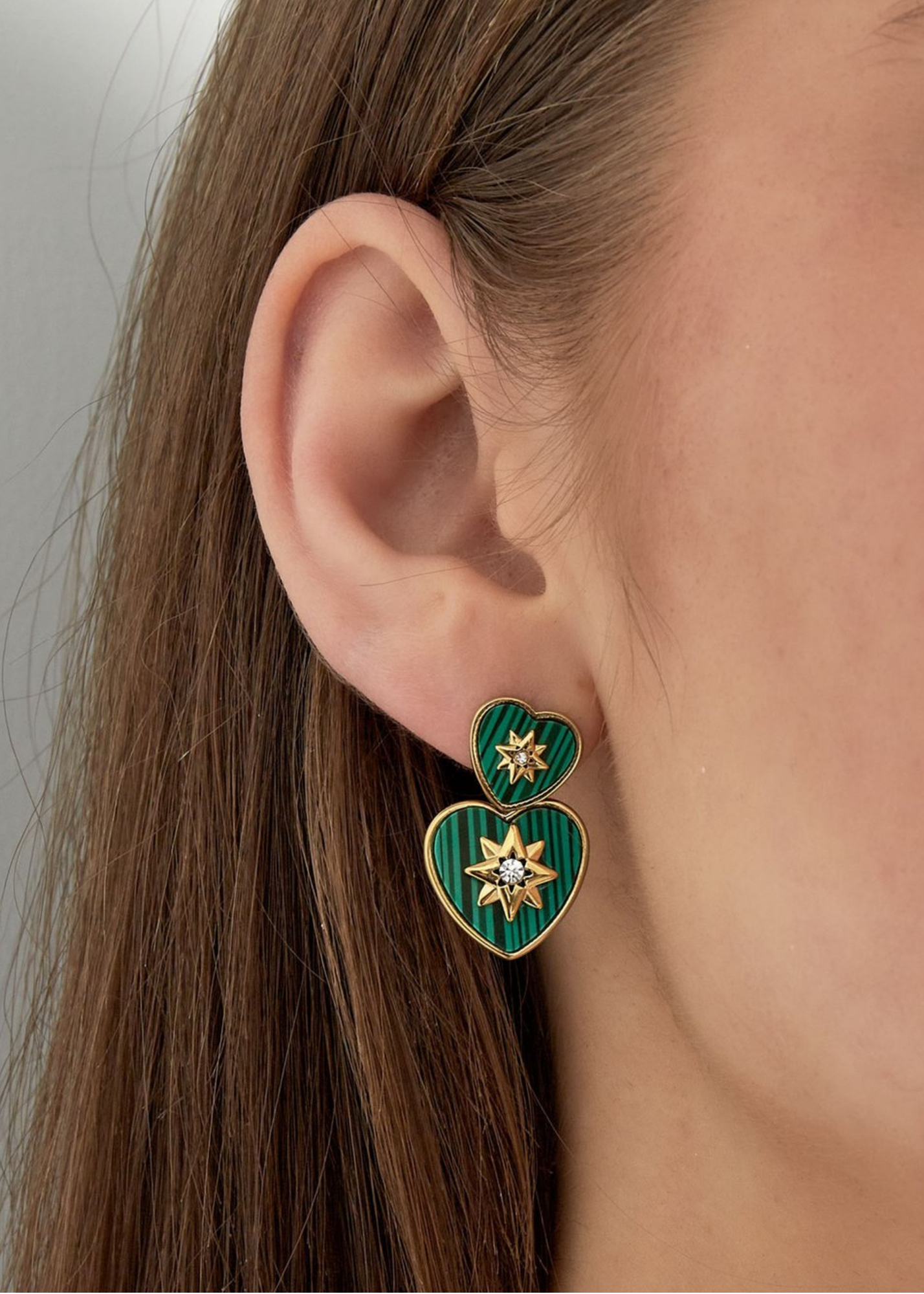 The Edit - Green Stone Heart Earrings with Star