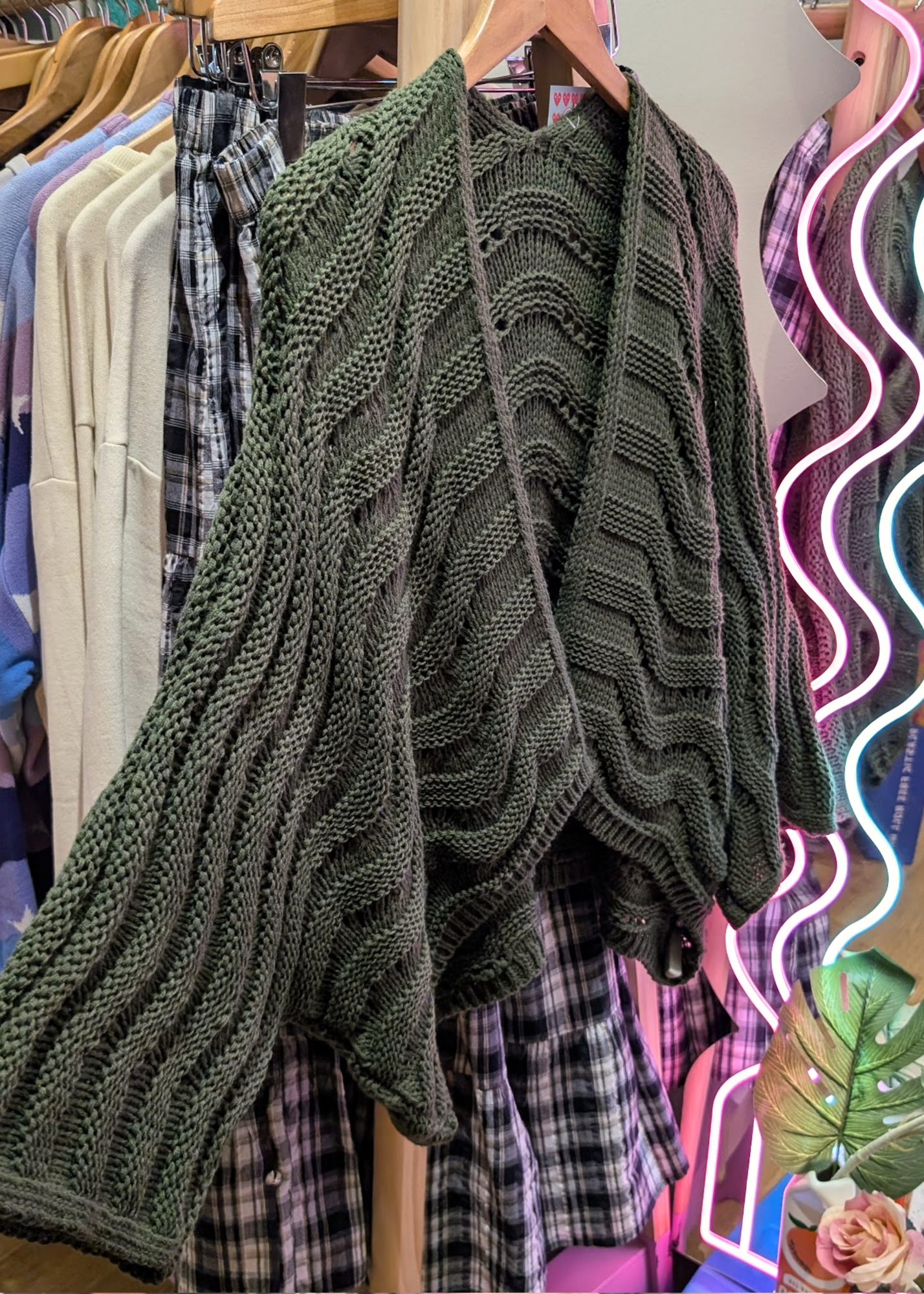 The Edit - Forest Green Wavy Knit Relaxed Cardigan
