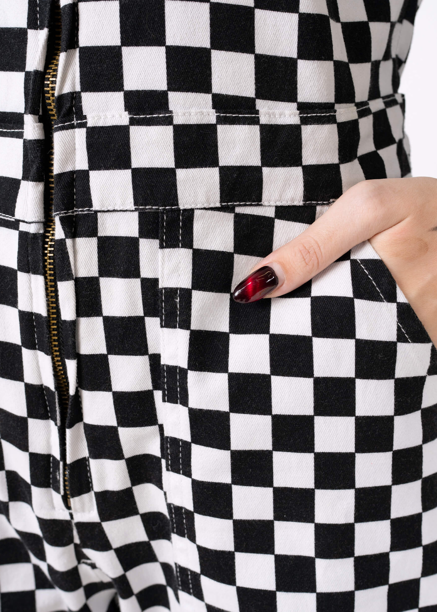 Run & Fly - Black & White Checkerboard Stretch Twill Boiler Suit