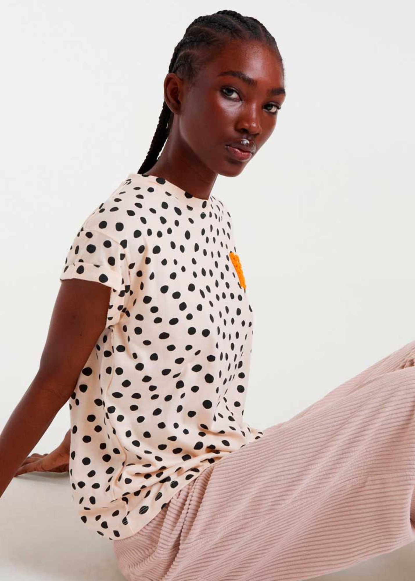 Compañia Fantastica - Cream & Black Spot Tee with Flocked Leopard