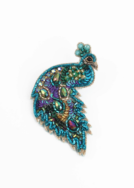 My Doris - Beaded Blue Peacock Brooch