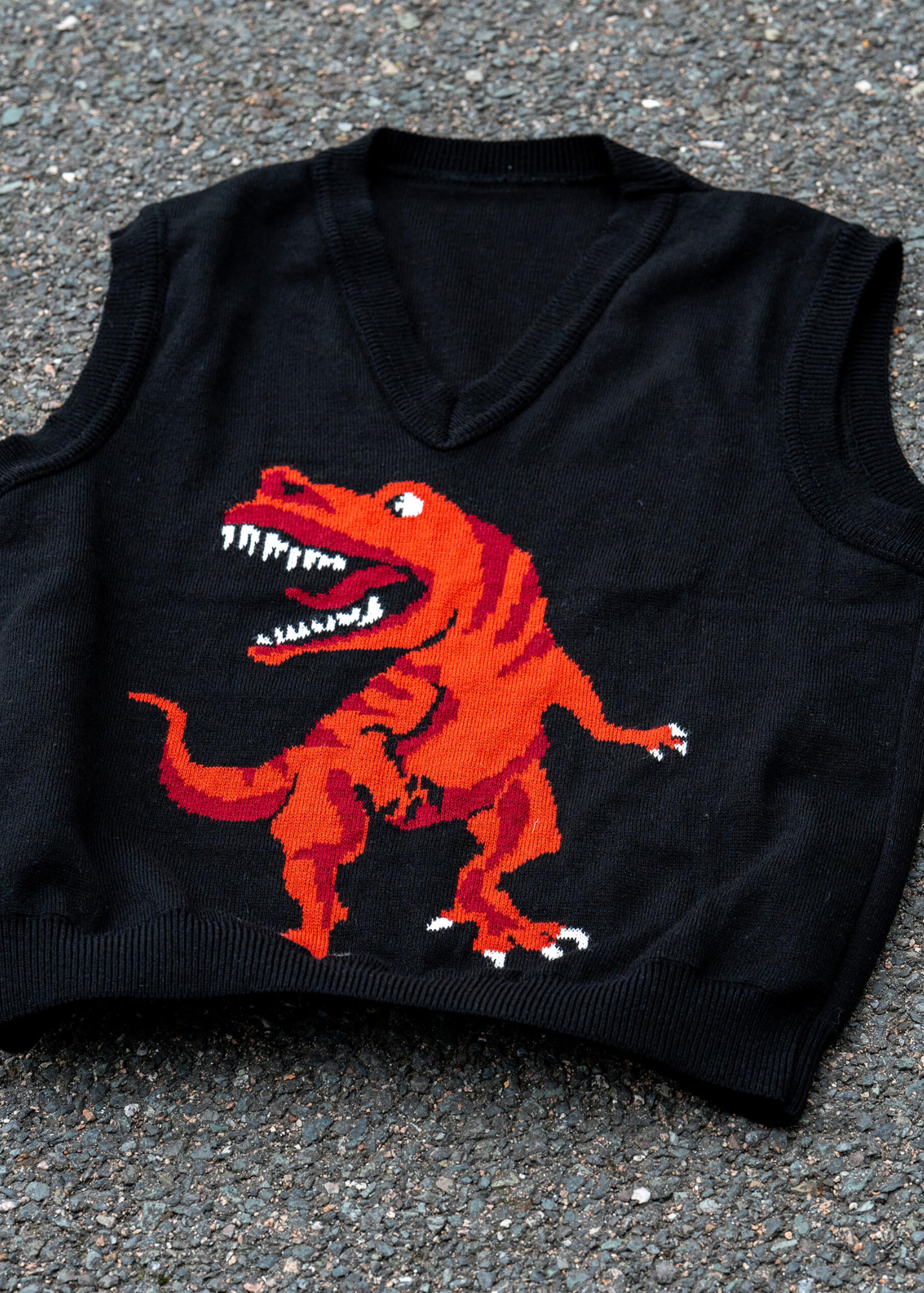 Run & Fly - Red Dino V-Neck Knitted Tank Top Vest