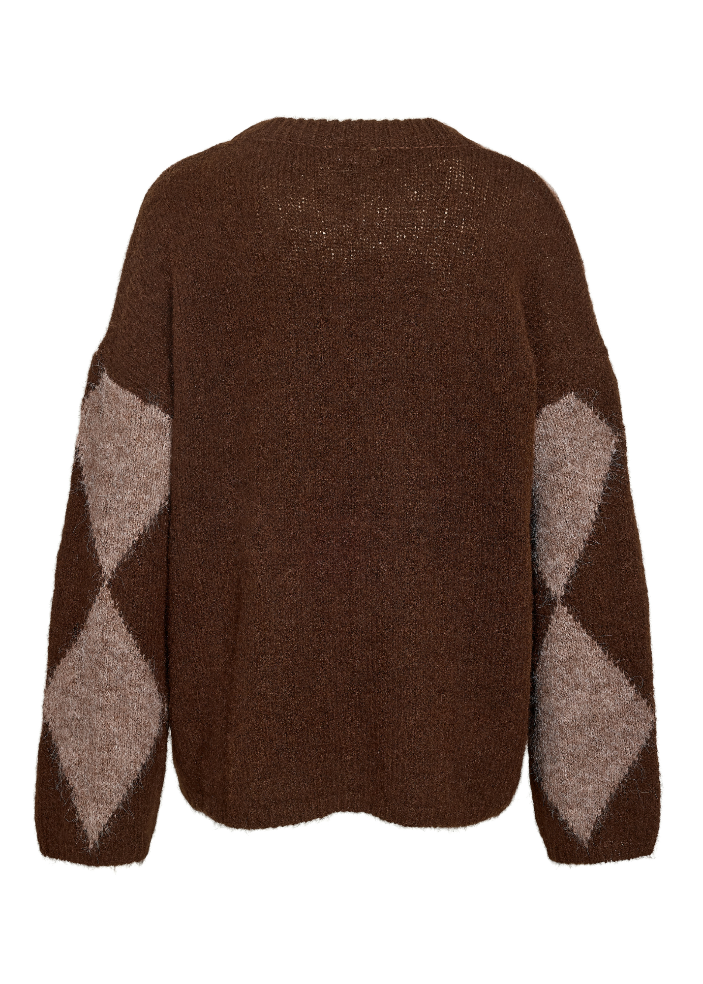 Noisy May - Fluffy Knit Brown Argyle Jumper