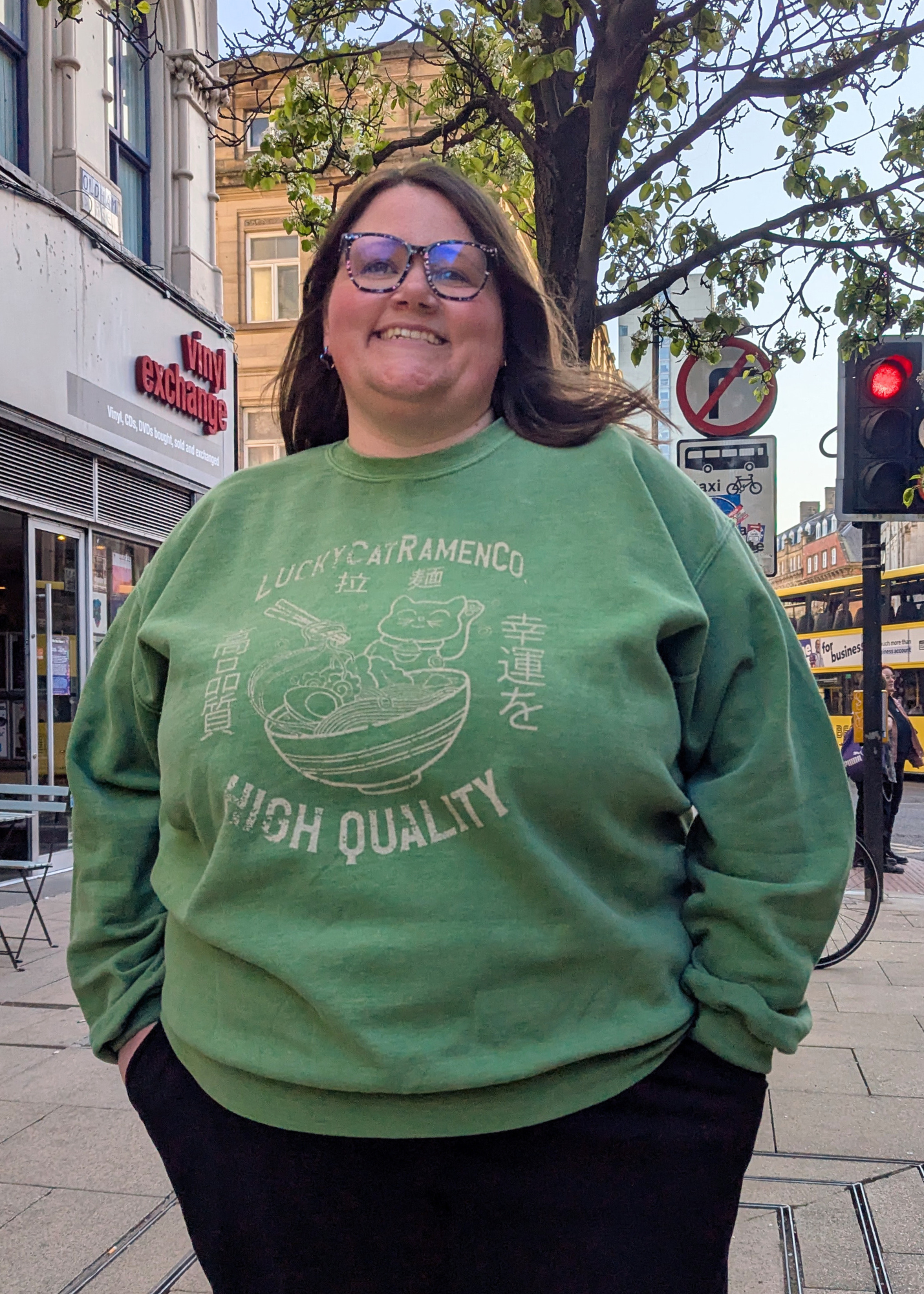 Daisy Street - Green Lucky Cat Ramen Noodles Sweater