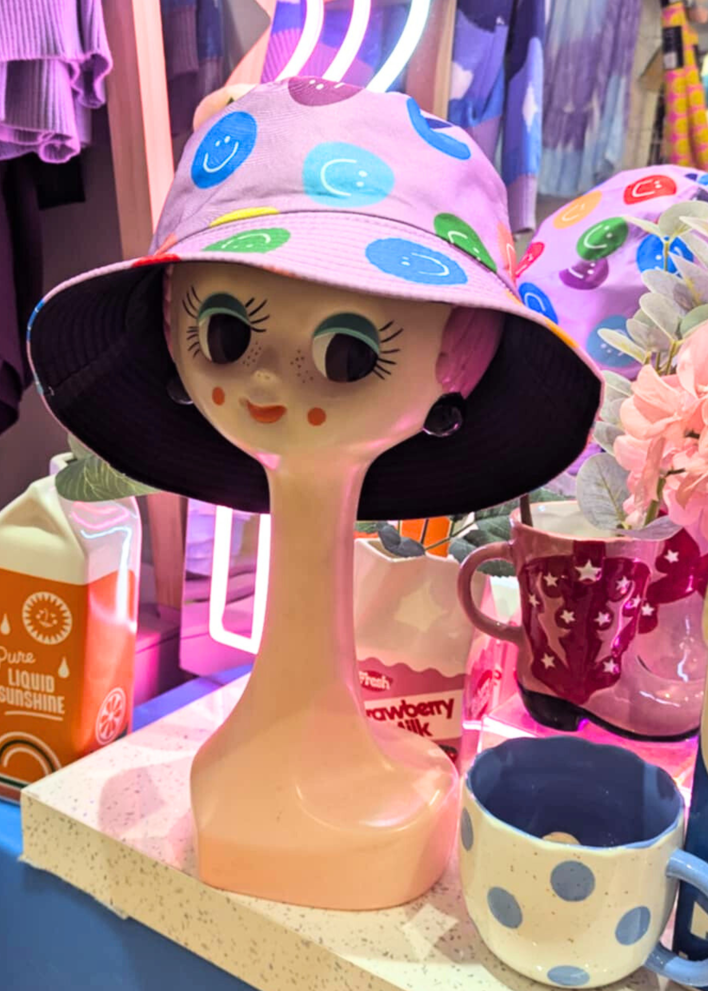 The Edit - Lilac Smiley Face Bucket Hat