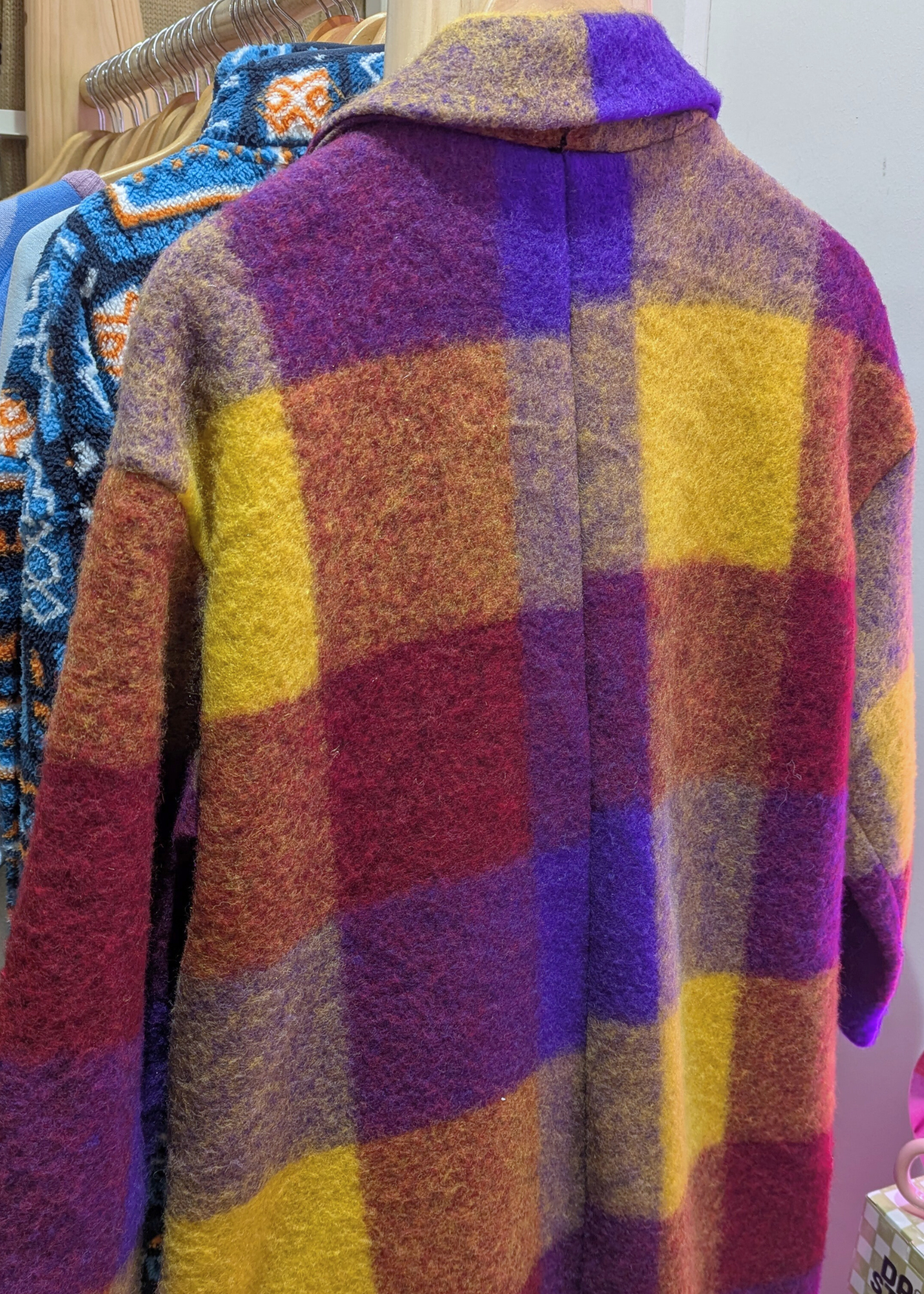 The Edit - Oversized Burgundy, Mustard Yellow & Purple Checked Coat