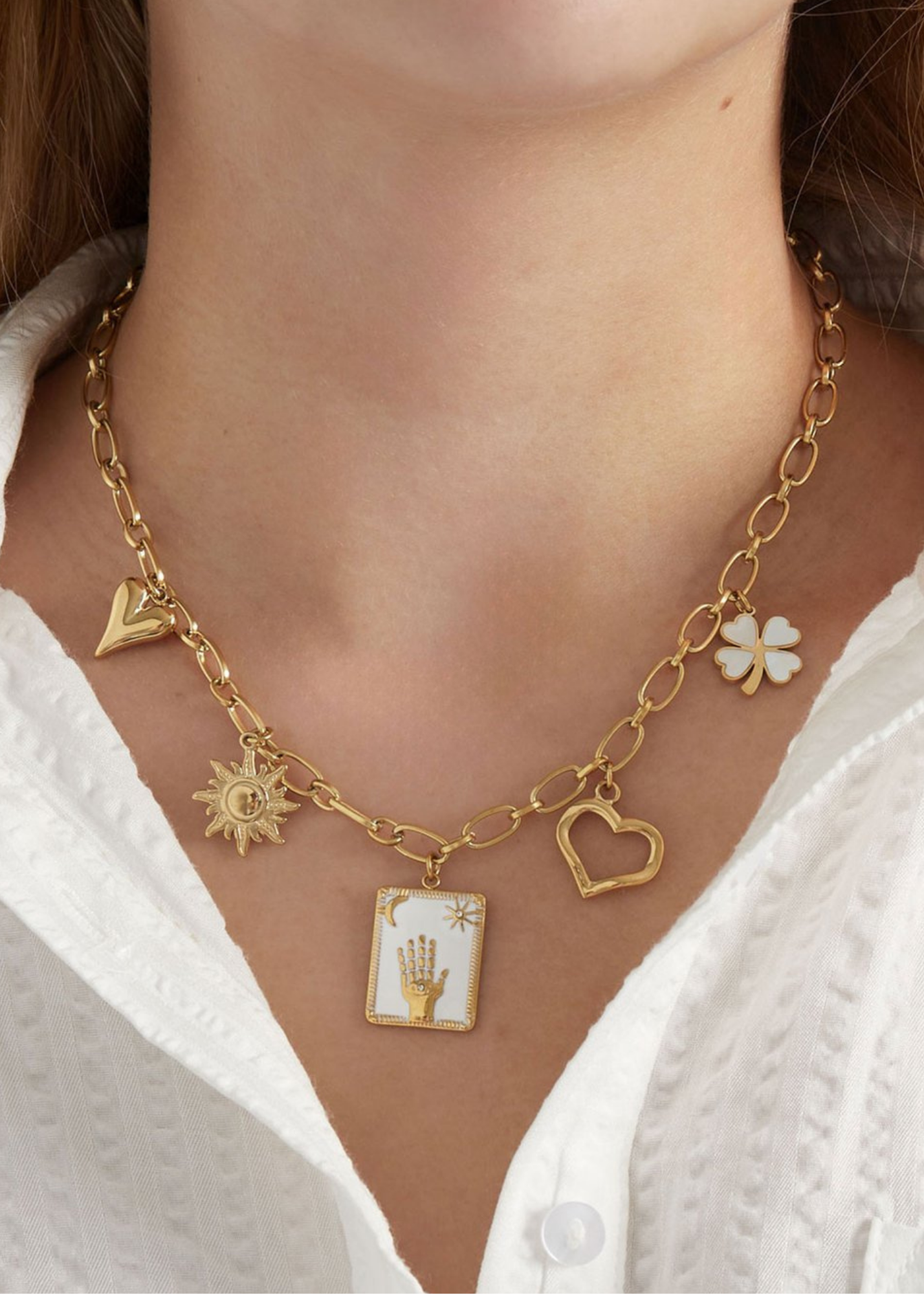 The Edit - Raise your hand Multi Charm Necklace in Gold