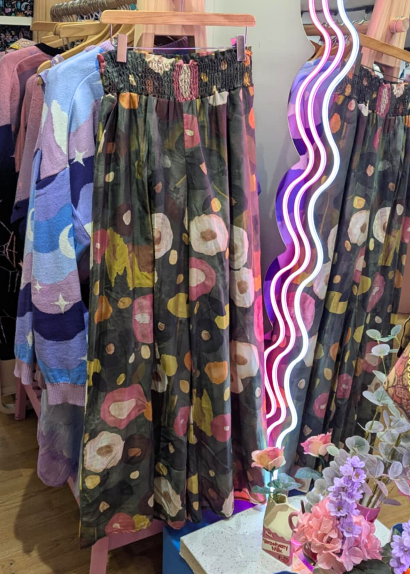 The Edit - Abstract Floral Wide Leg Silky Trousers