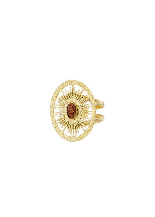 The Edit - Sunburst Ring in Gold with Bronze Stone