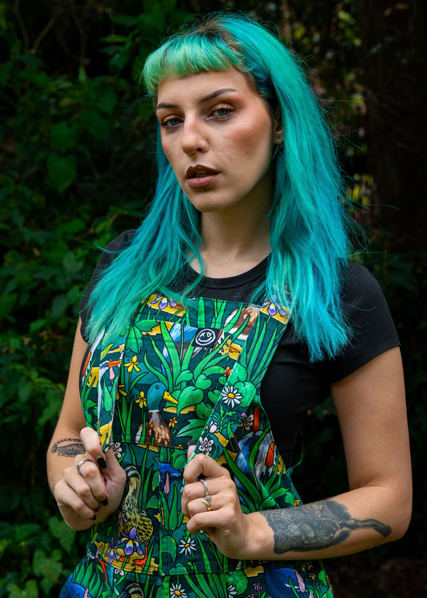 Rebel Romance - Pond Birds Stretch Dungarees