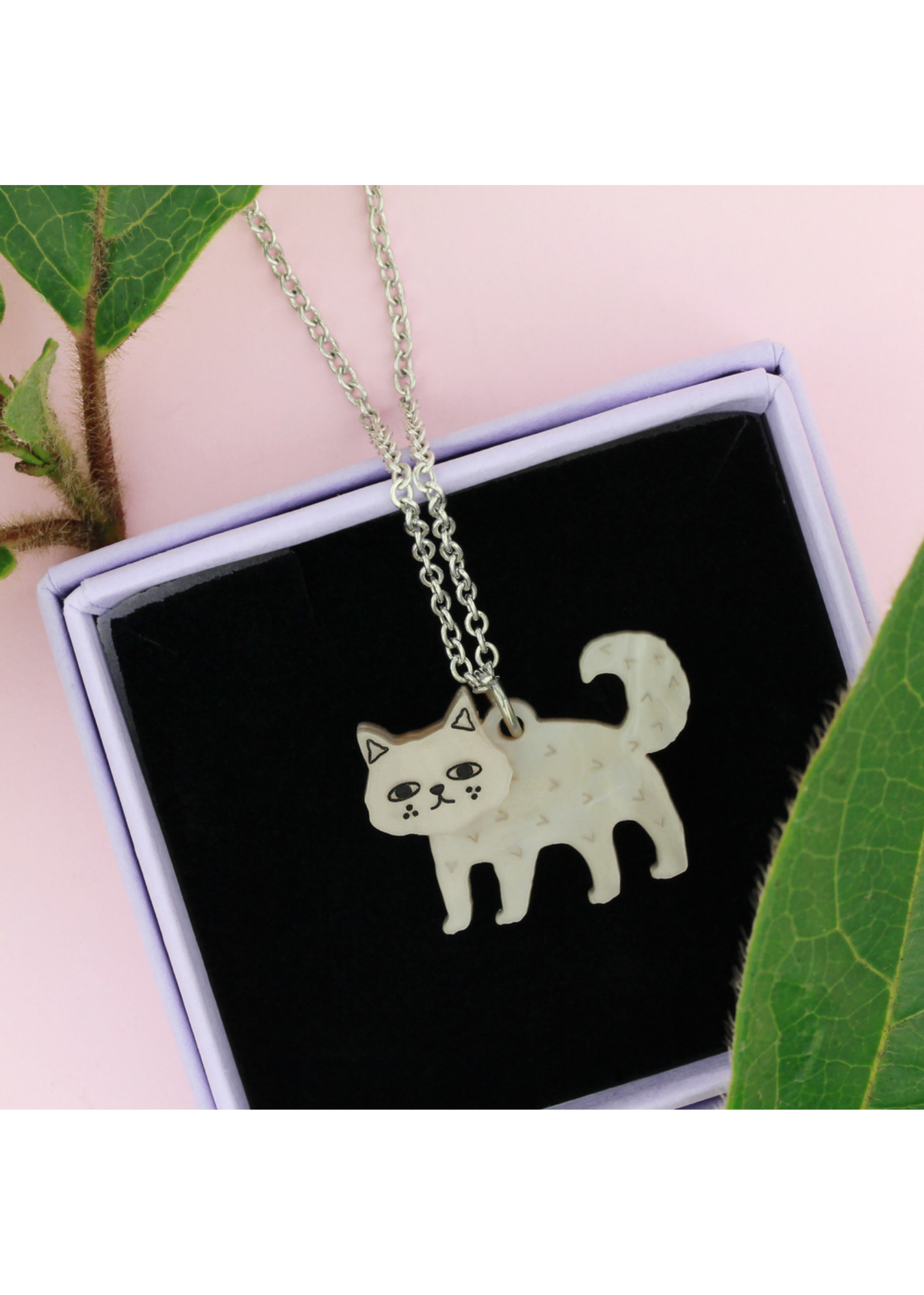 Little Moose - Cream Doodle Cat Charm Necklace