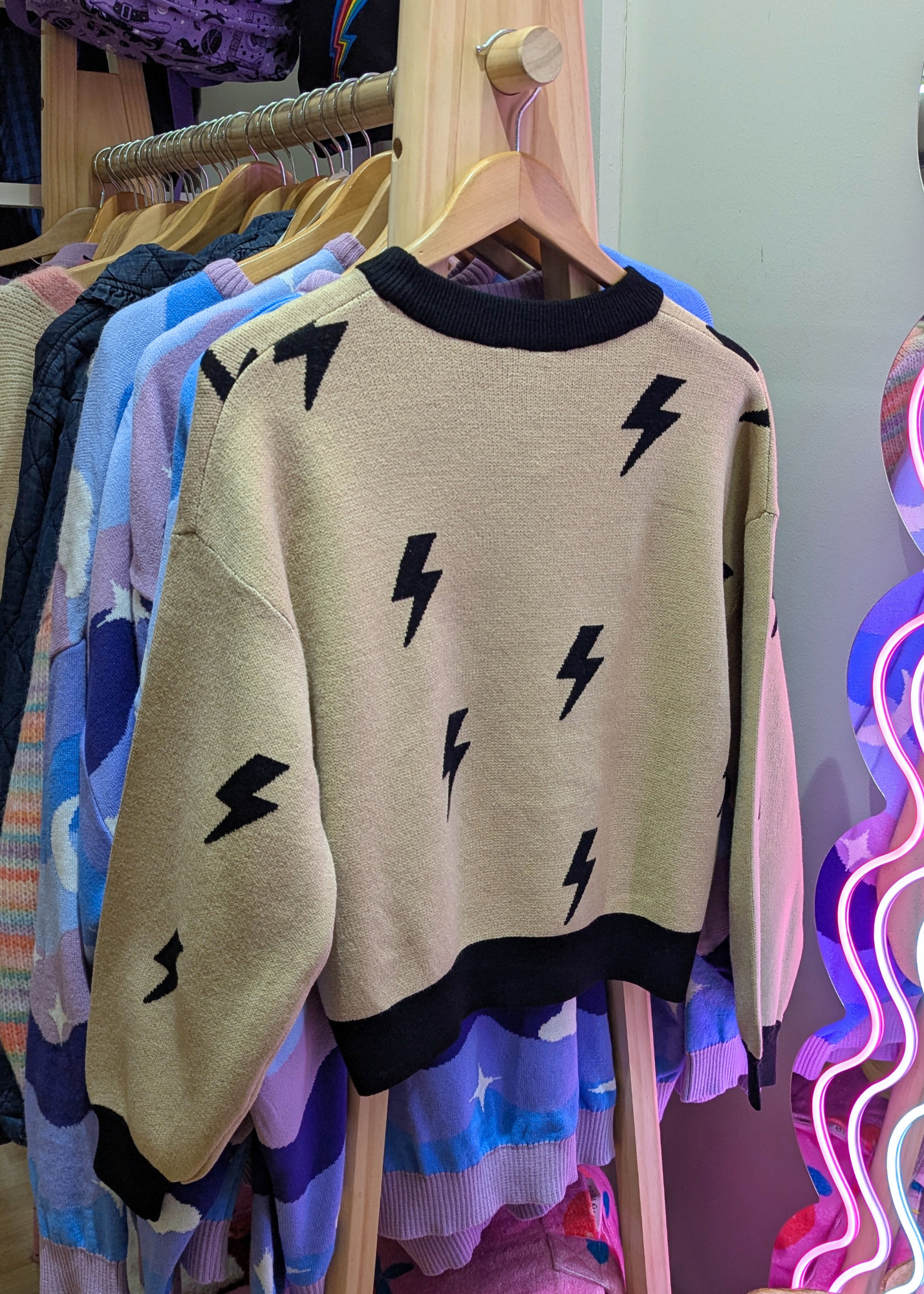 Noisy May - Beige Lightning Bolt Sweater