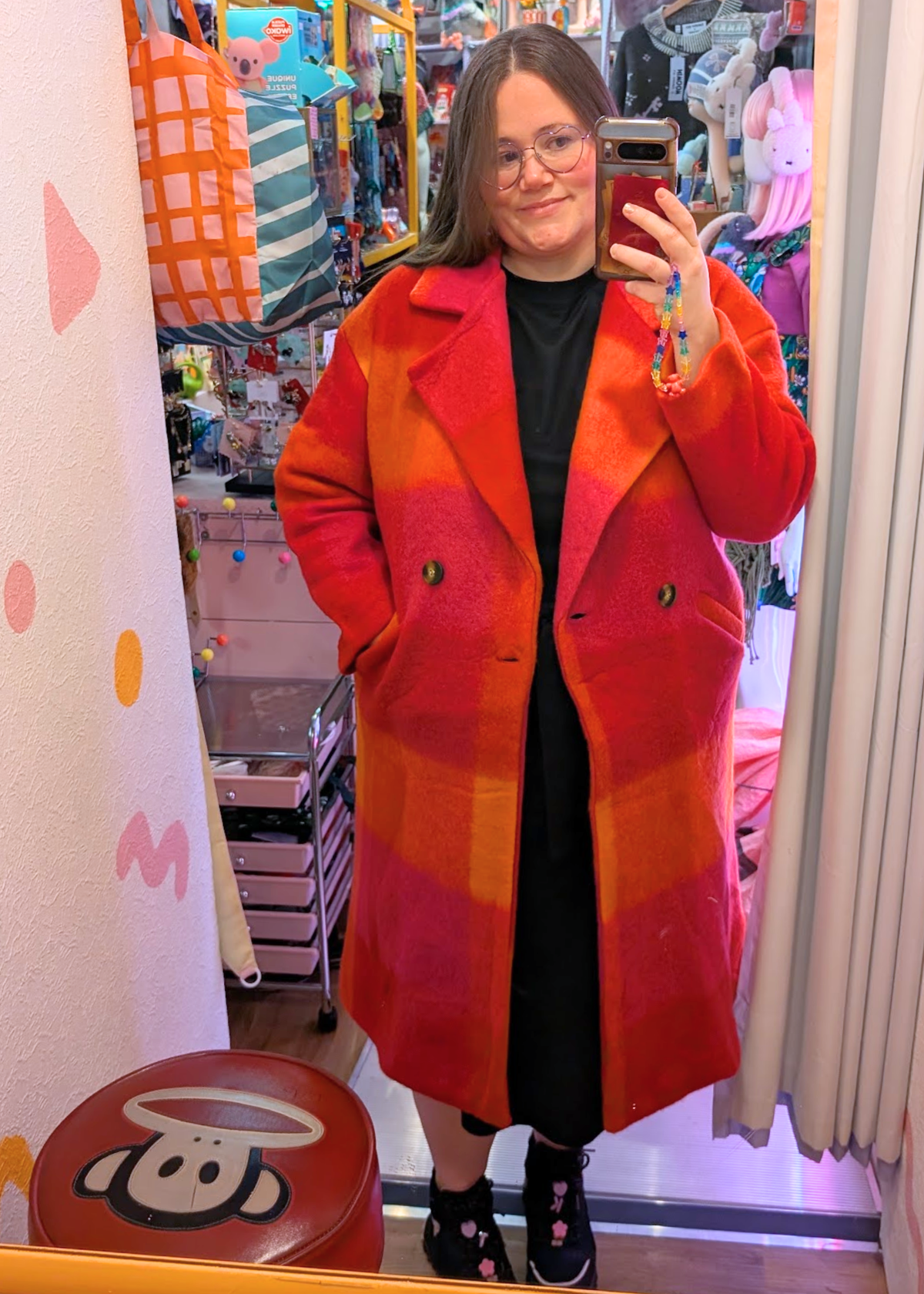 The Edit - Oversized Orange, Pink & Red Checked Coat