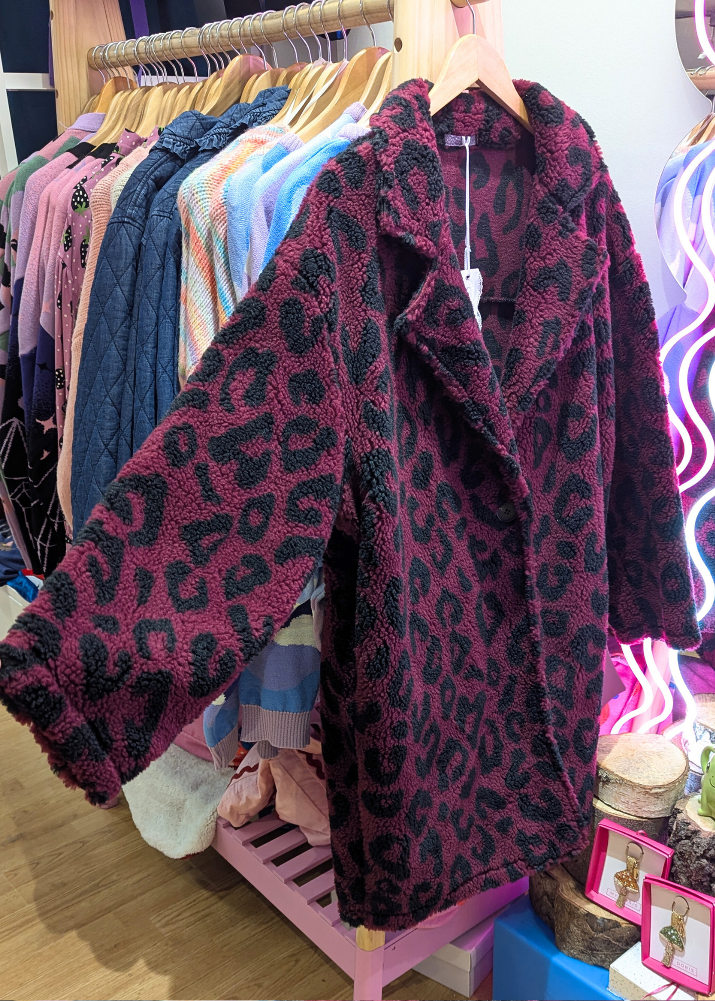 The Edit - Burgundy Leopard Print Teddy Fleece Jacket