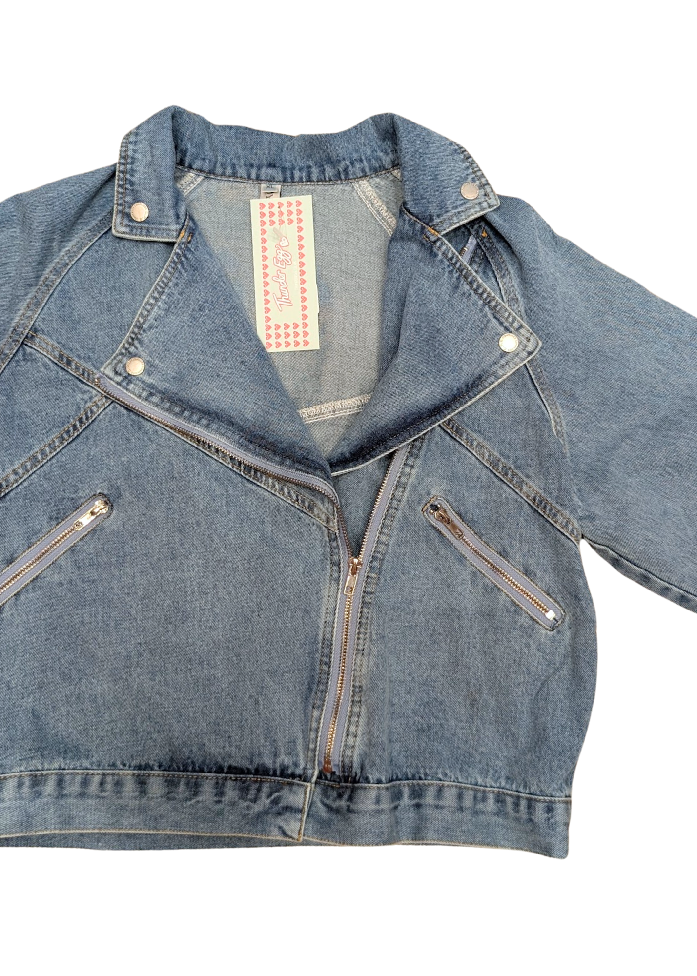 The Edit - Blue Denim Asymmetric Biker Jacket