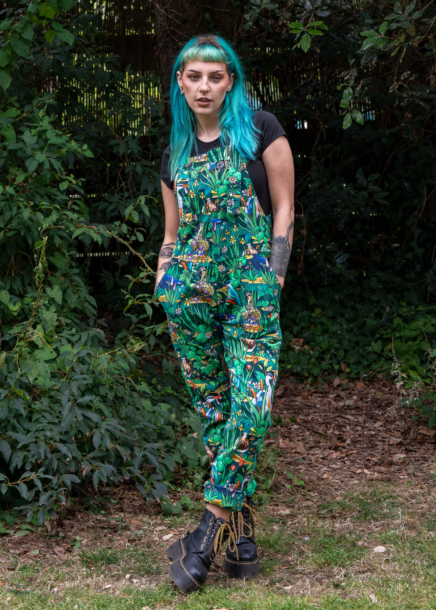 Rebel Romance - Pond Birds Stretch Dungarees