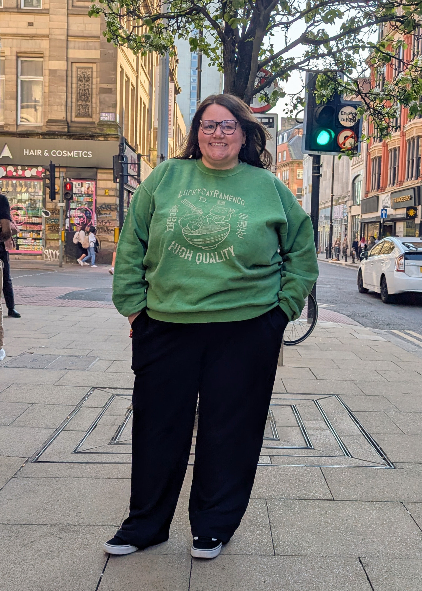Daisy Street - Green Lucky Cat Ramen Noodles Sweater
