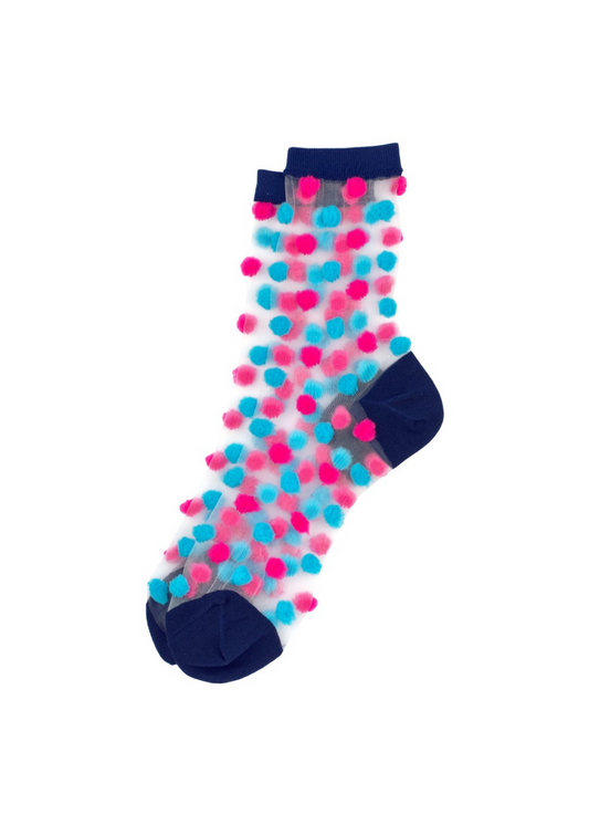 Joe Cool - Pink and Blue Pom Pom Sheer Socks