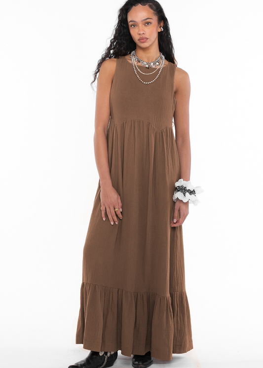Daisy Street - Tiered Taupe Maxi Dress