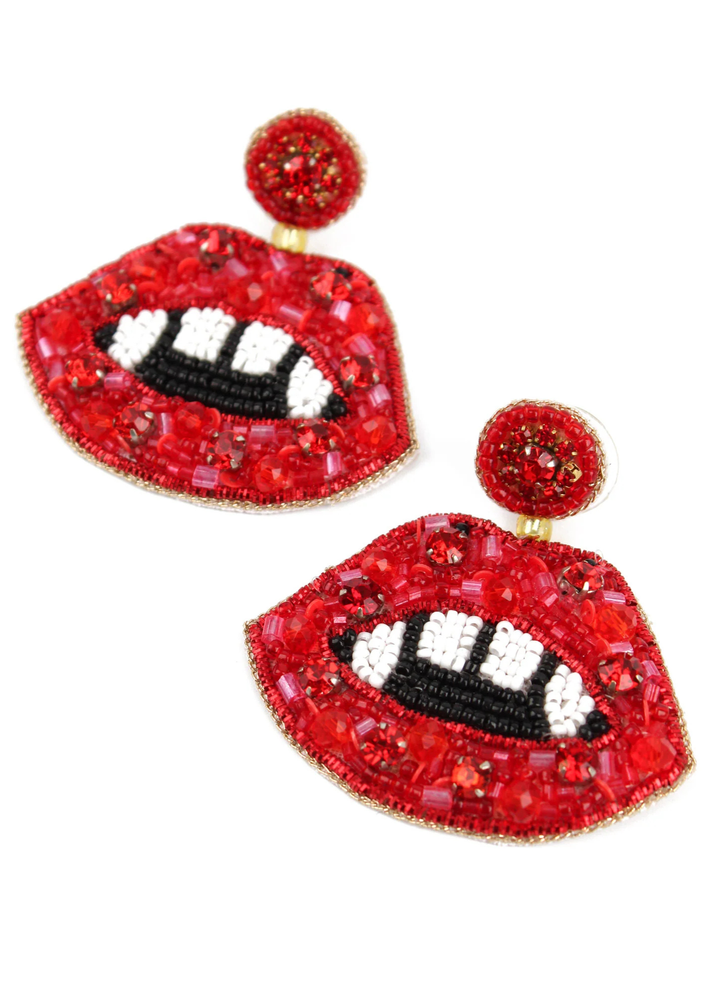 My Doris - Beaded Red Fangs Lip Earrings