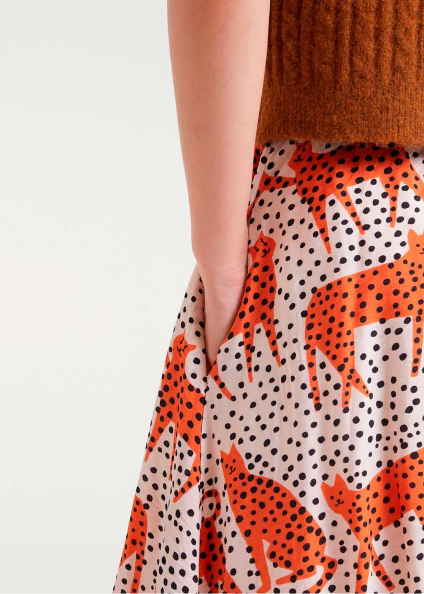 Compañia Fantastica - Cream and Black Spot Leopard Midi Skirt