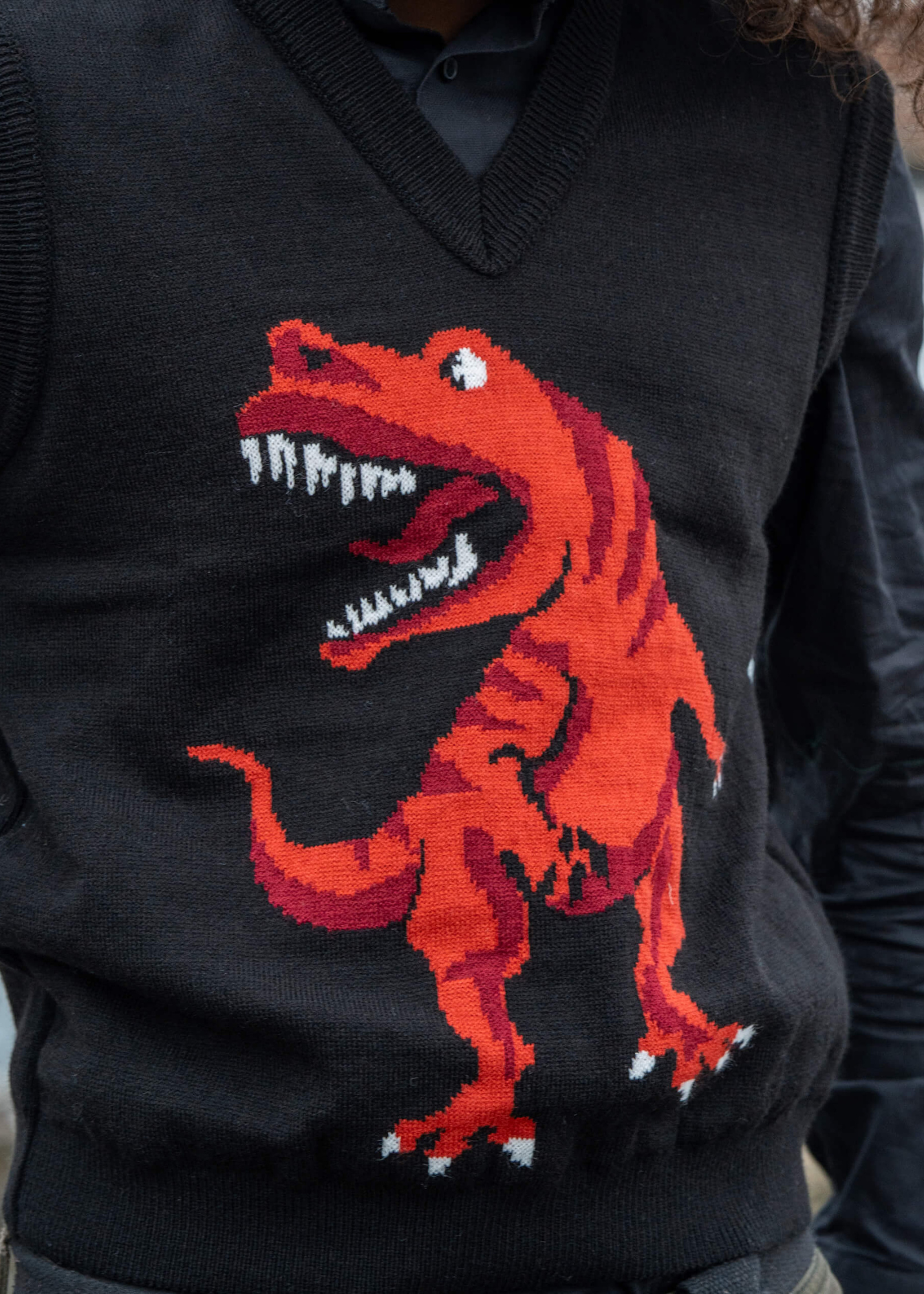 Run & Fly - Red Dino V-Neck Knitted Tank Top Vest