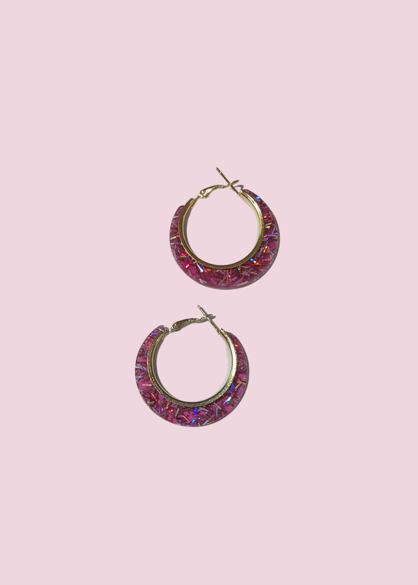 The Edit - Pink Iridescent Glitter Small Hoop Earrings