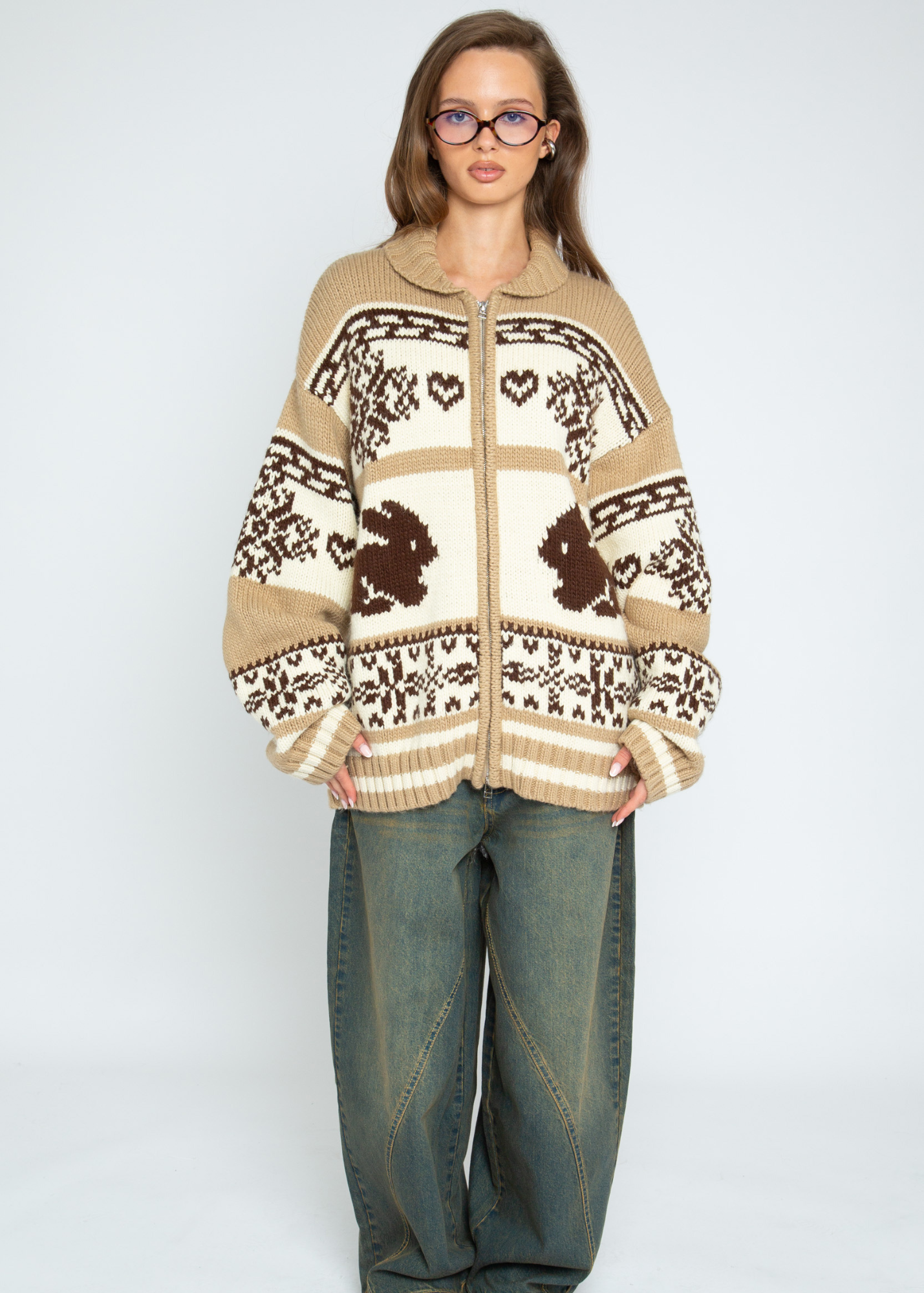 Daisy Street - Addison Bunny Knit Zip Up Cardigan