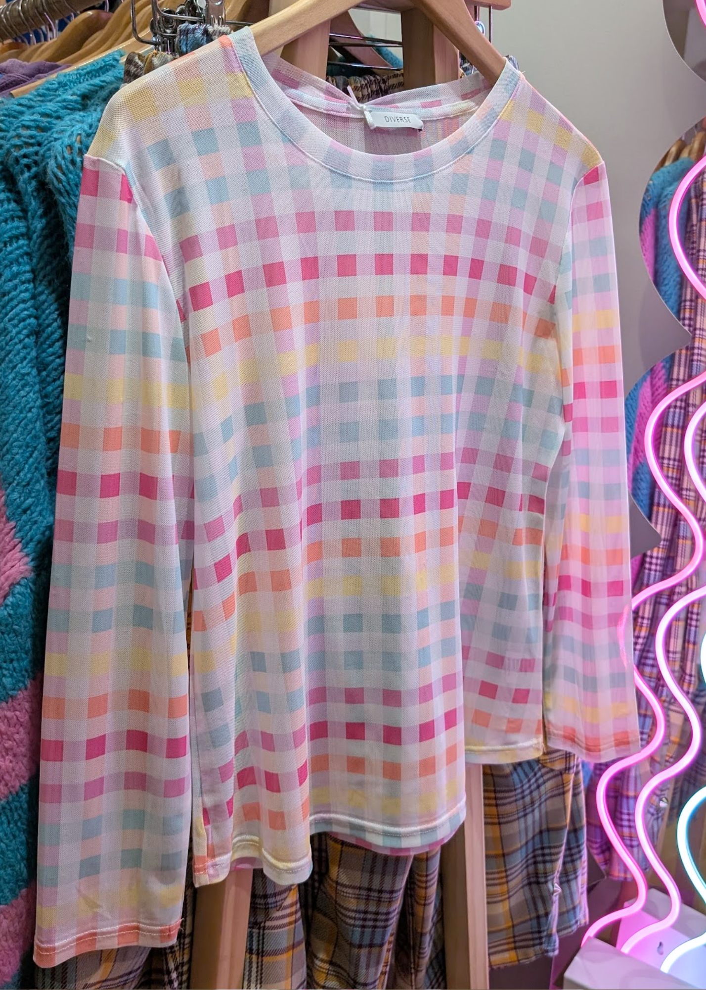 The Edit - Rainbow Gingham Mesh Top