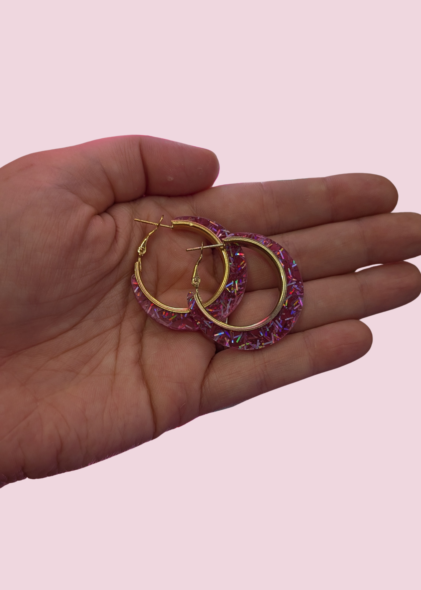 The Edit - Pink Iridescent Glitter Small Hoop Earrings