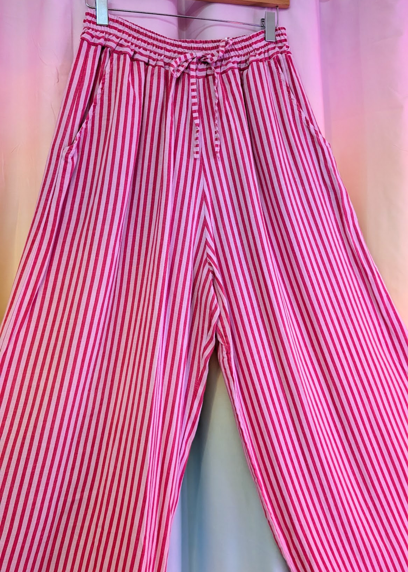 The Edit - Raspberry & Pink Stripe Linen Trousers