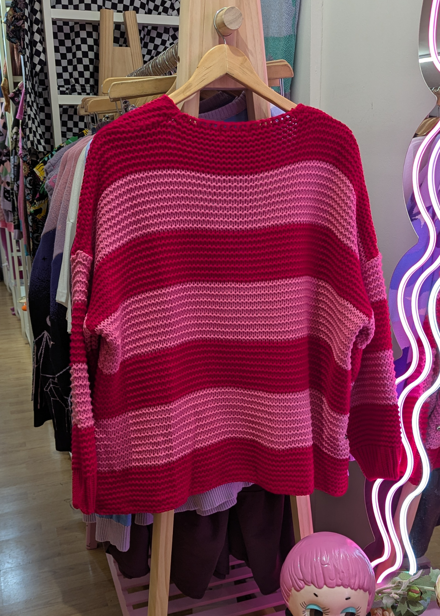 The Edit - Pink & Red Striped Knit Cardigan
