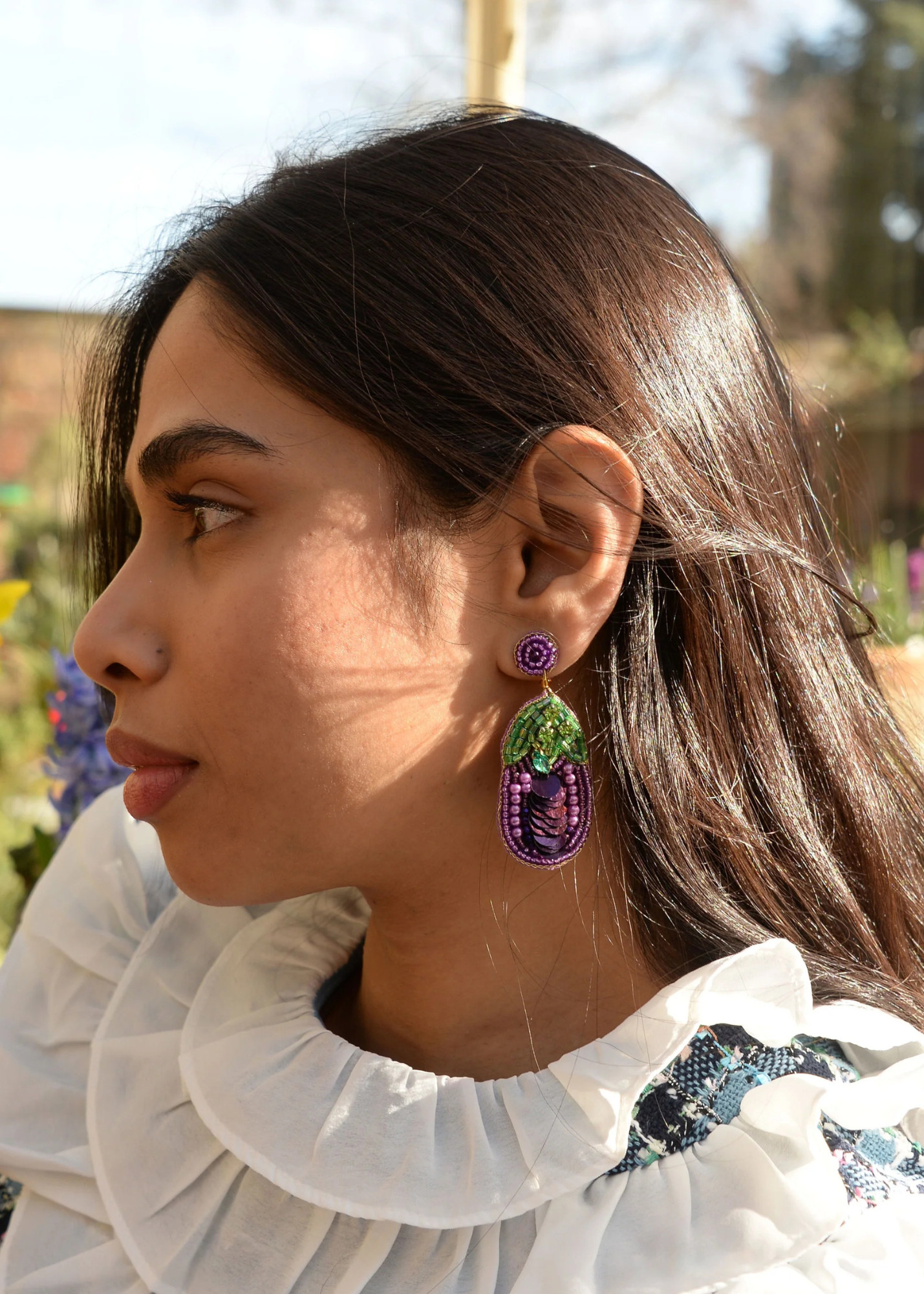 My Doris - Beaded Aubergine Earrings