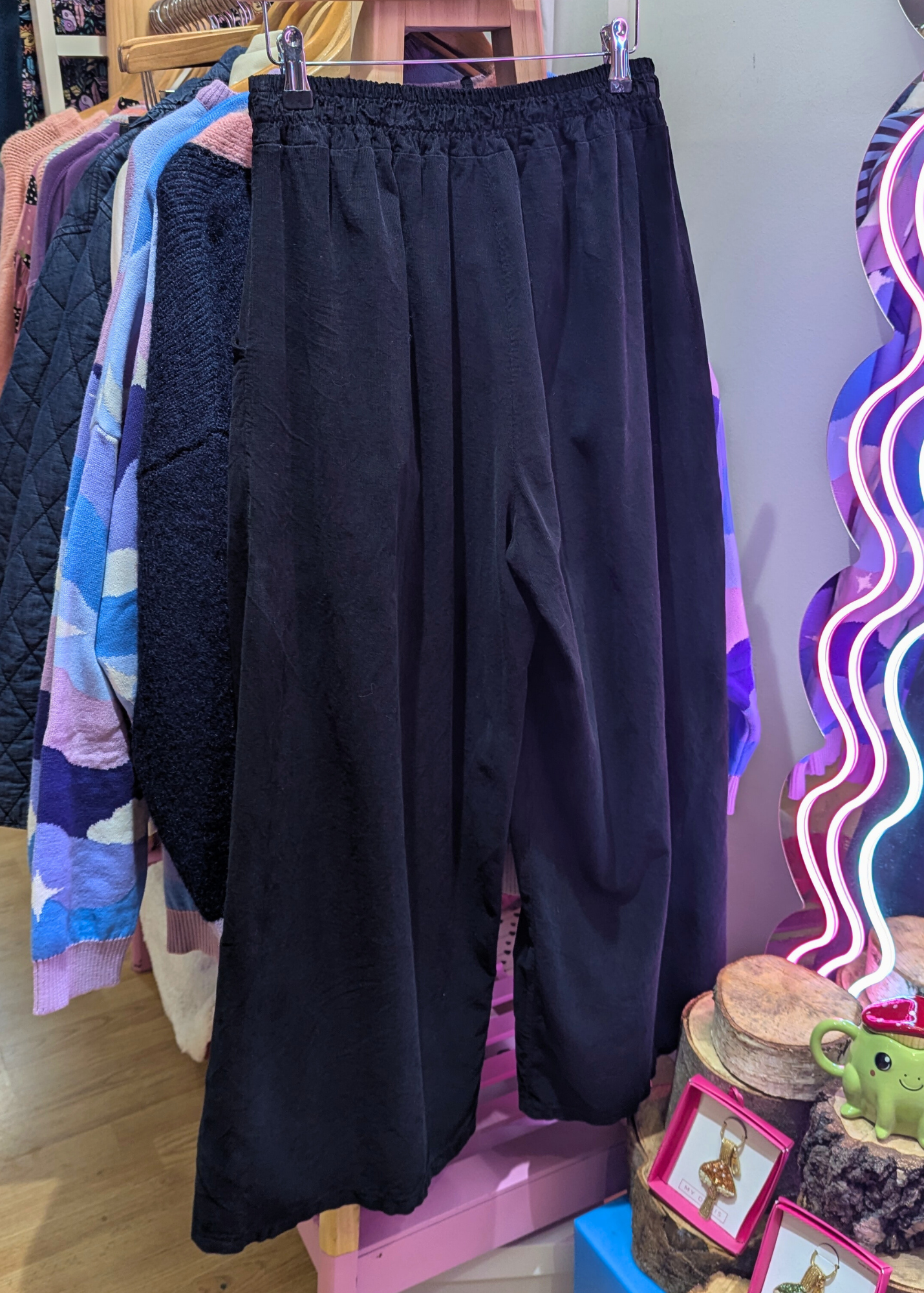 The Edit - Black Corduroy Wide Leg Trousers