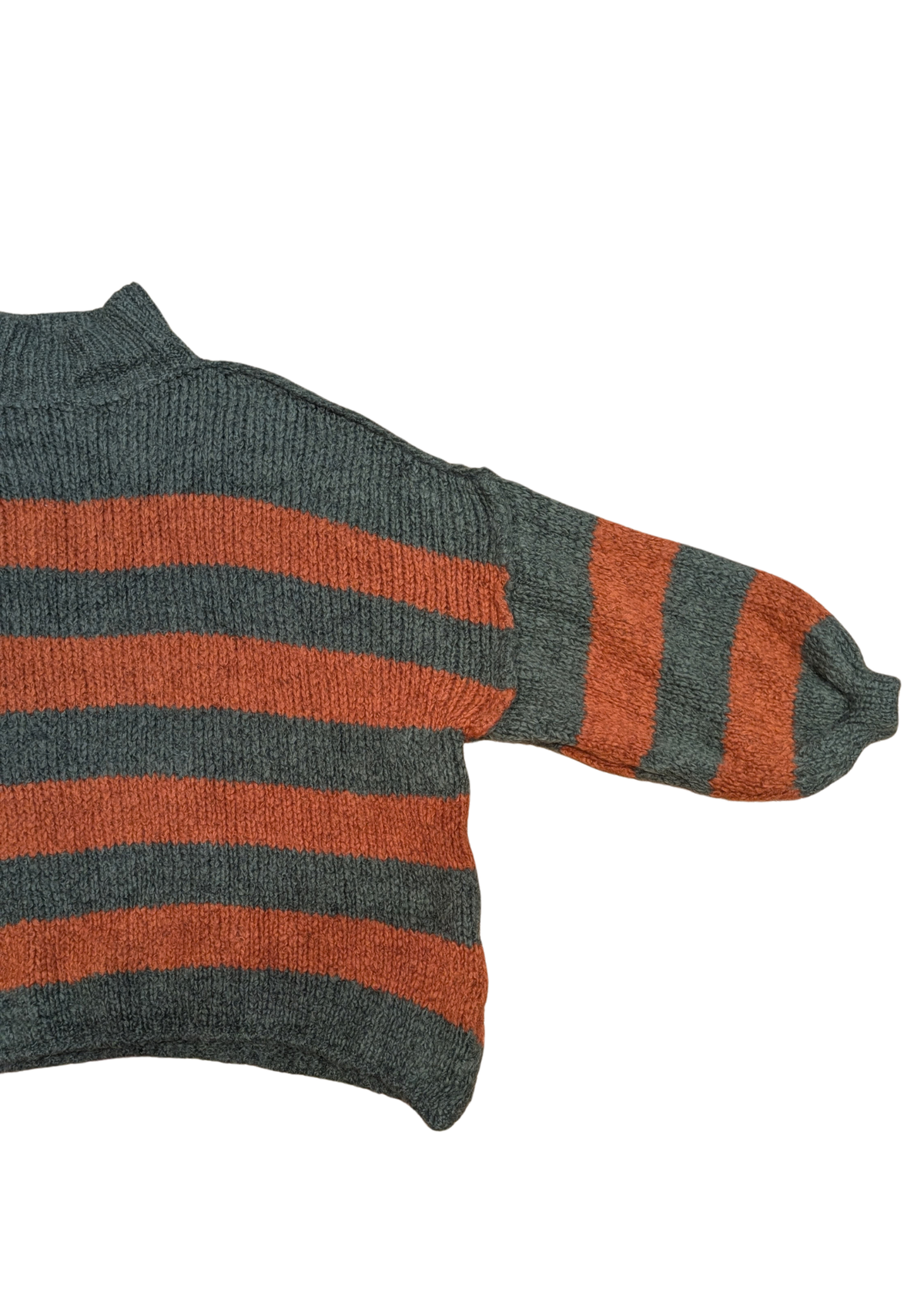 The Edit - Oversized Green & Orange Knitted Stripe Jumper with Exposed Seams