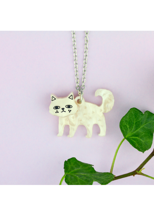 Little Moose - Cream Doodle Cat Charm Necklace