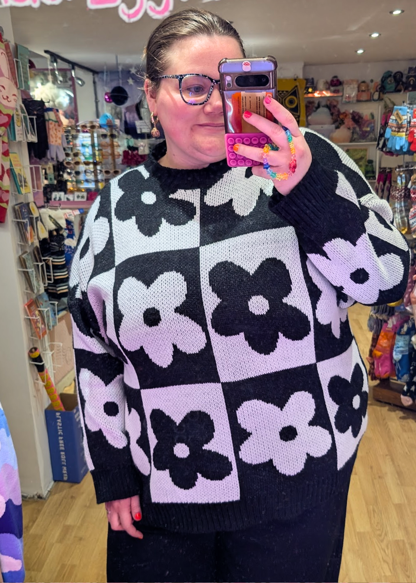 The Edit - Oversized Monochrome Flower Jumper