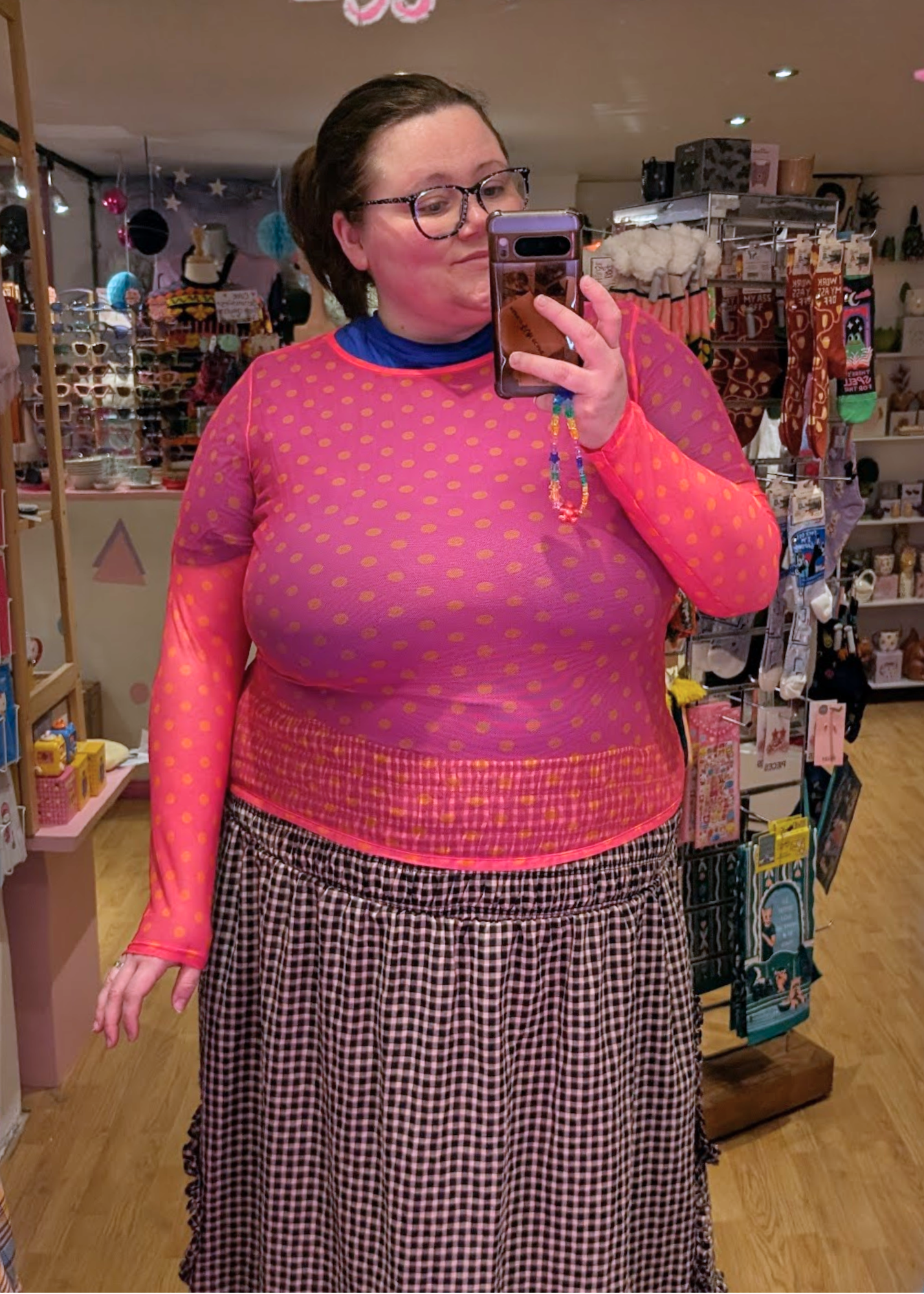 The Edit - Pink and Orange Spot Mesh Top