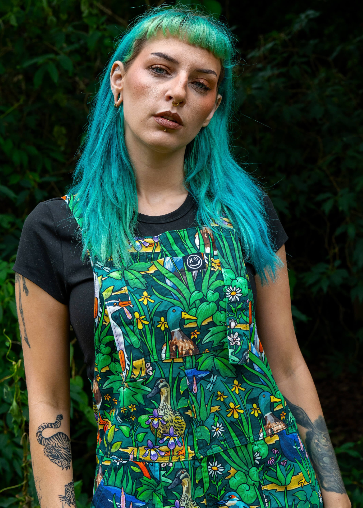 Rebel Romance - Pond Birds Stretch Dungarees