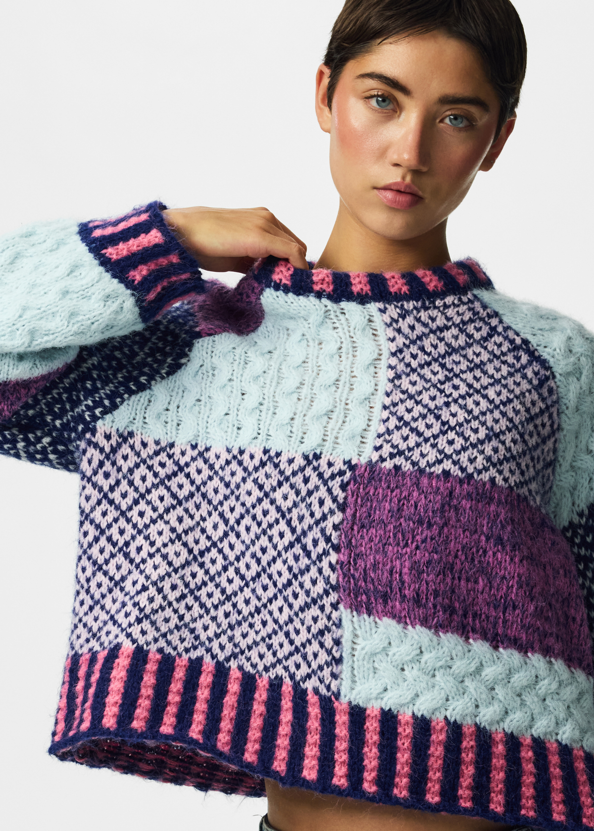 Pieces - Purple Stripe Mismatch Jumper