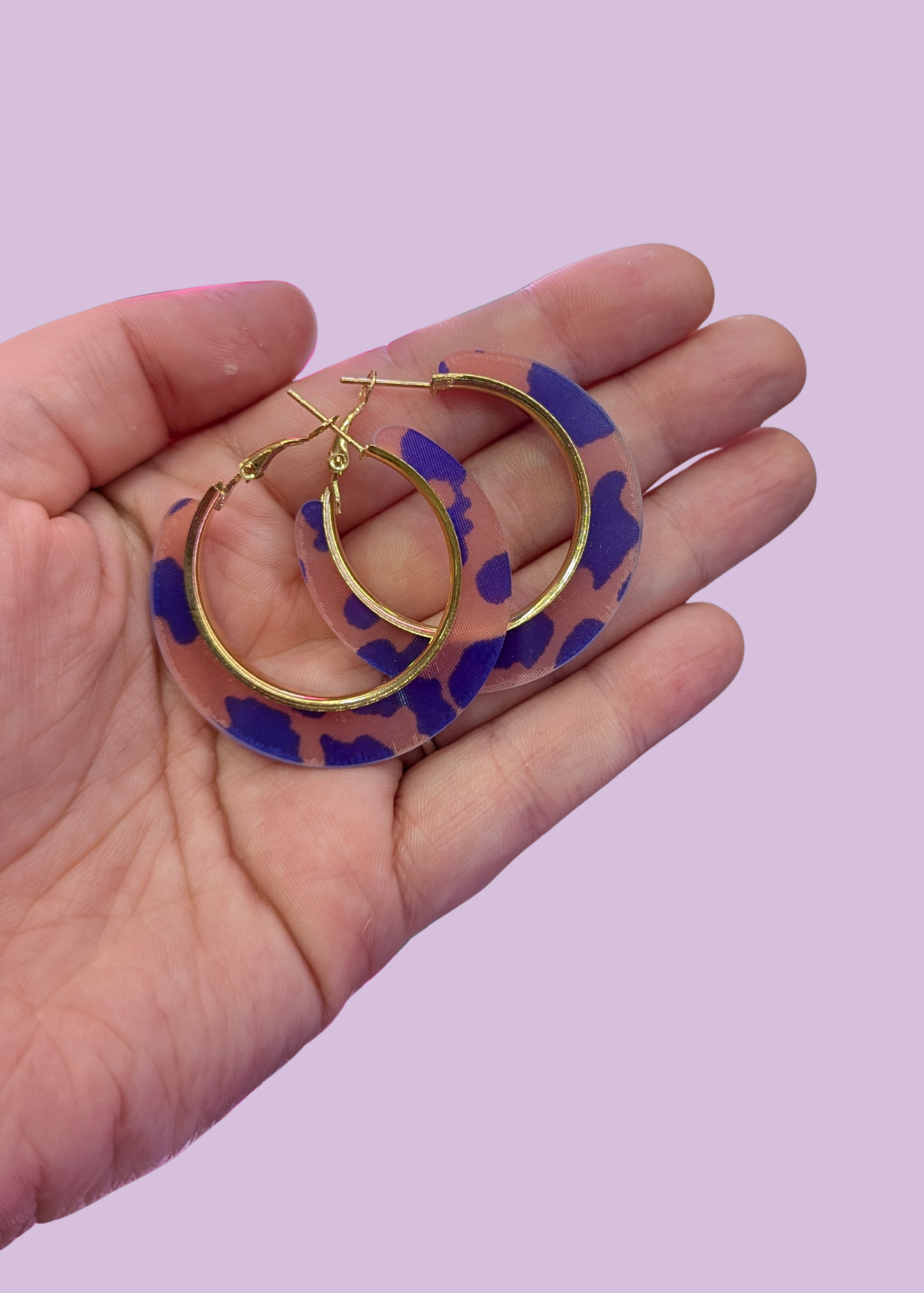 The Edit - Pink & Lilac Cow Print Acrylic Hoop Earrings