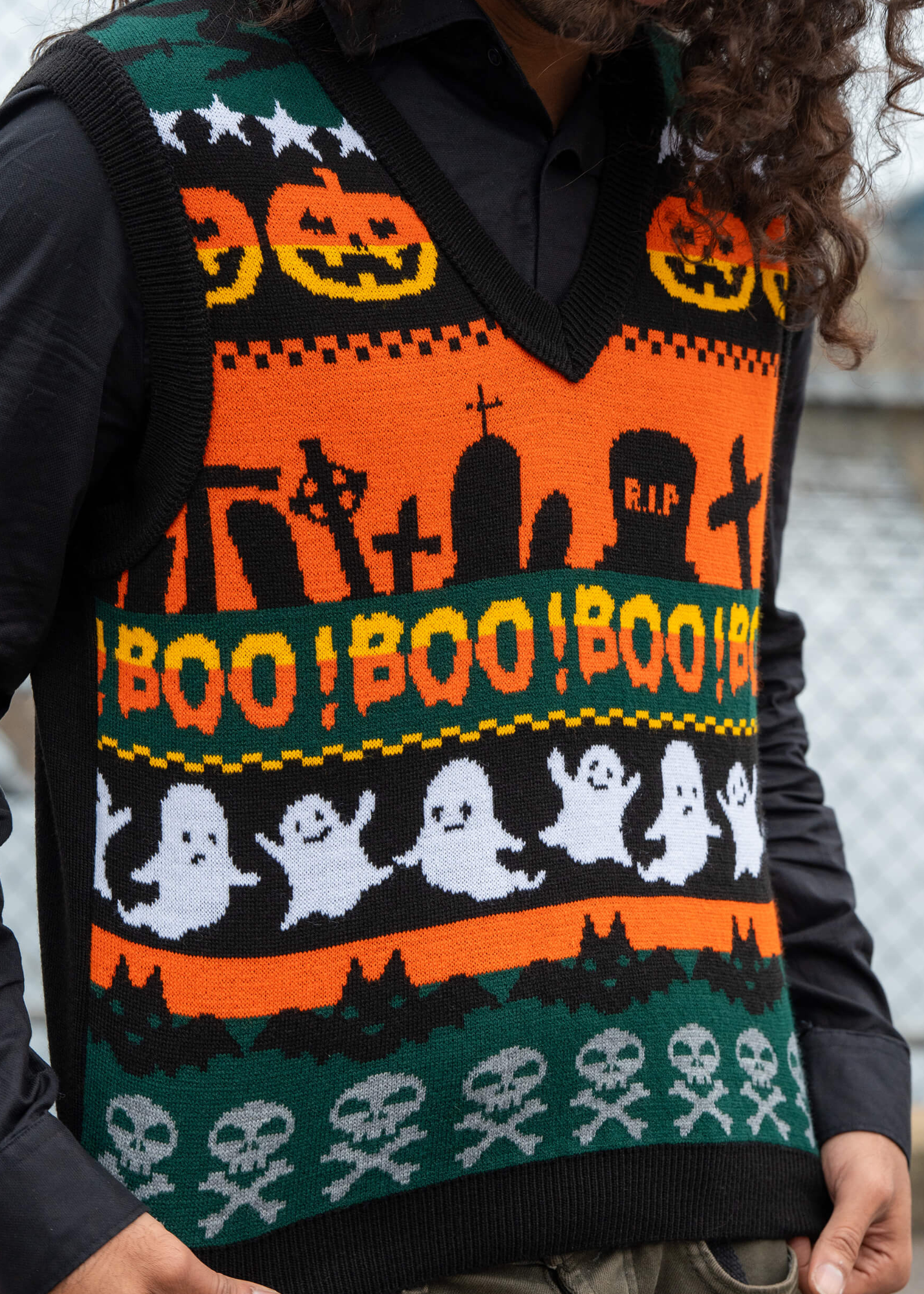 Run & Fly - Halloween BOO! V-Neck Knitted Tank Top Vest