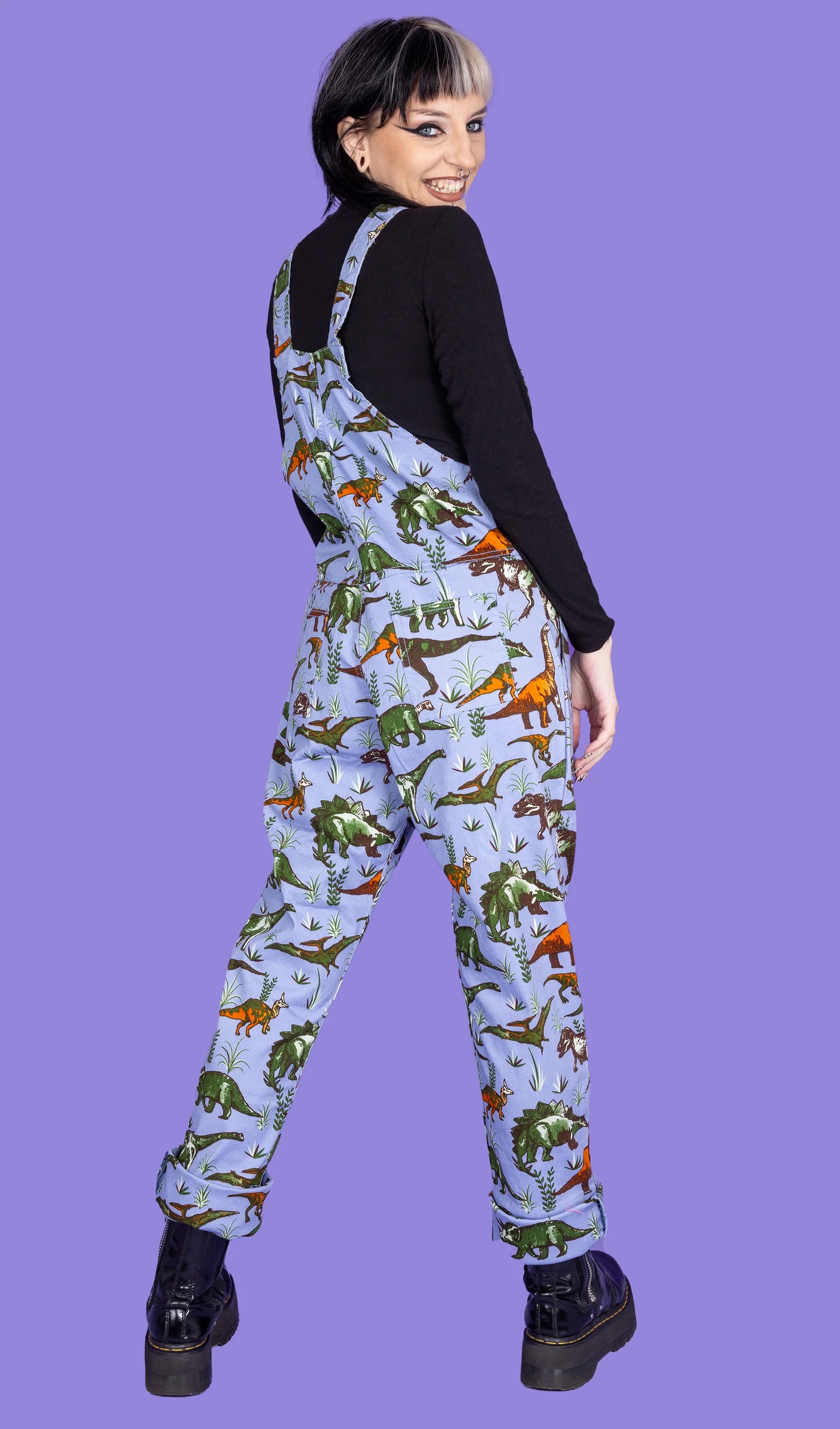 Run & Fly - Blue Adventure Dinosaur Stretch Twill Dungarees