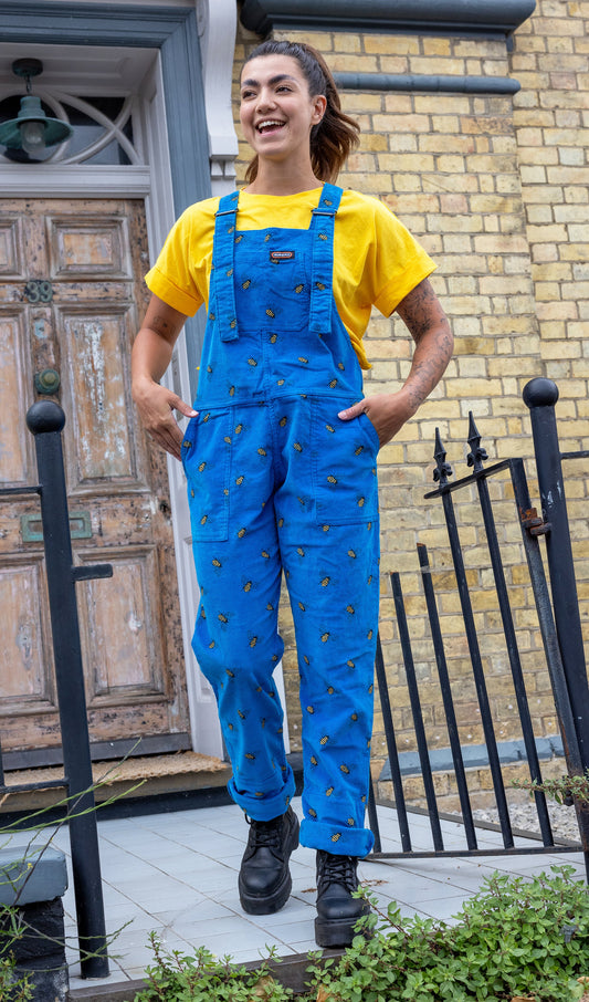 Run & Fly - Blue Corduroy Bee Dungarees
