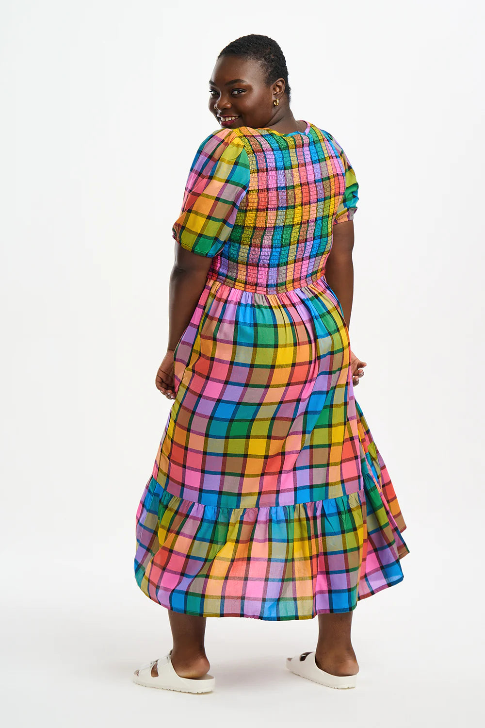 Sugarhill Brighton - Yolanda Midi Shirred Rainbow Check Dress