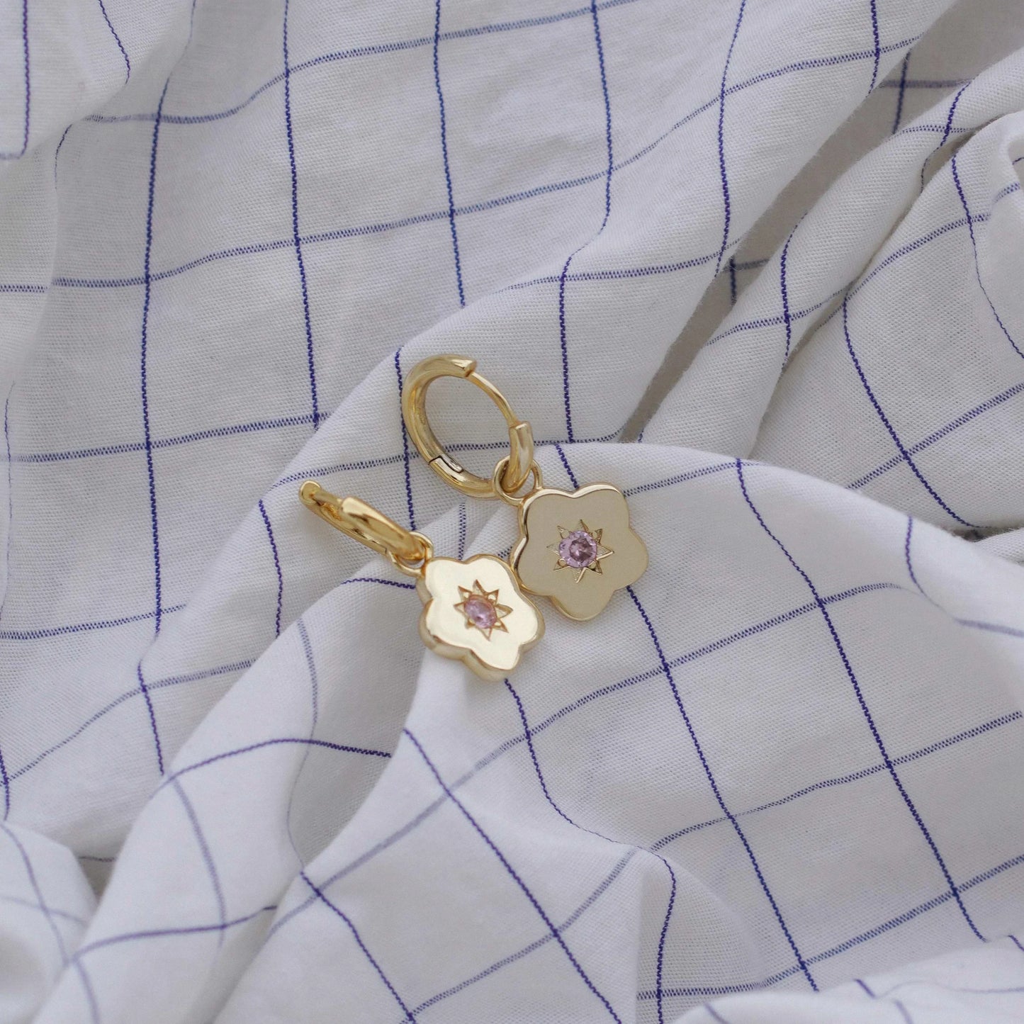 Junk Jewels - Flower Power Gold Charm Hoop Earrings