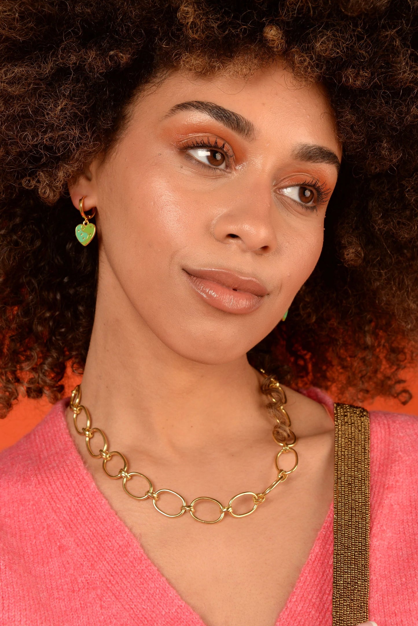 My Doris - Gold Star Green Enamel Heart Huggie Earrings