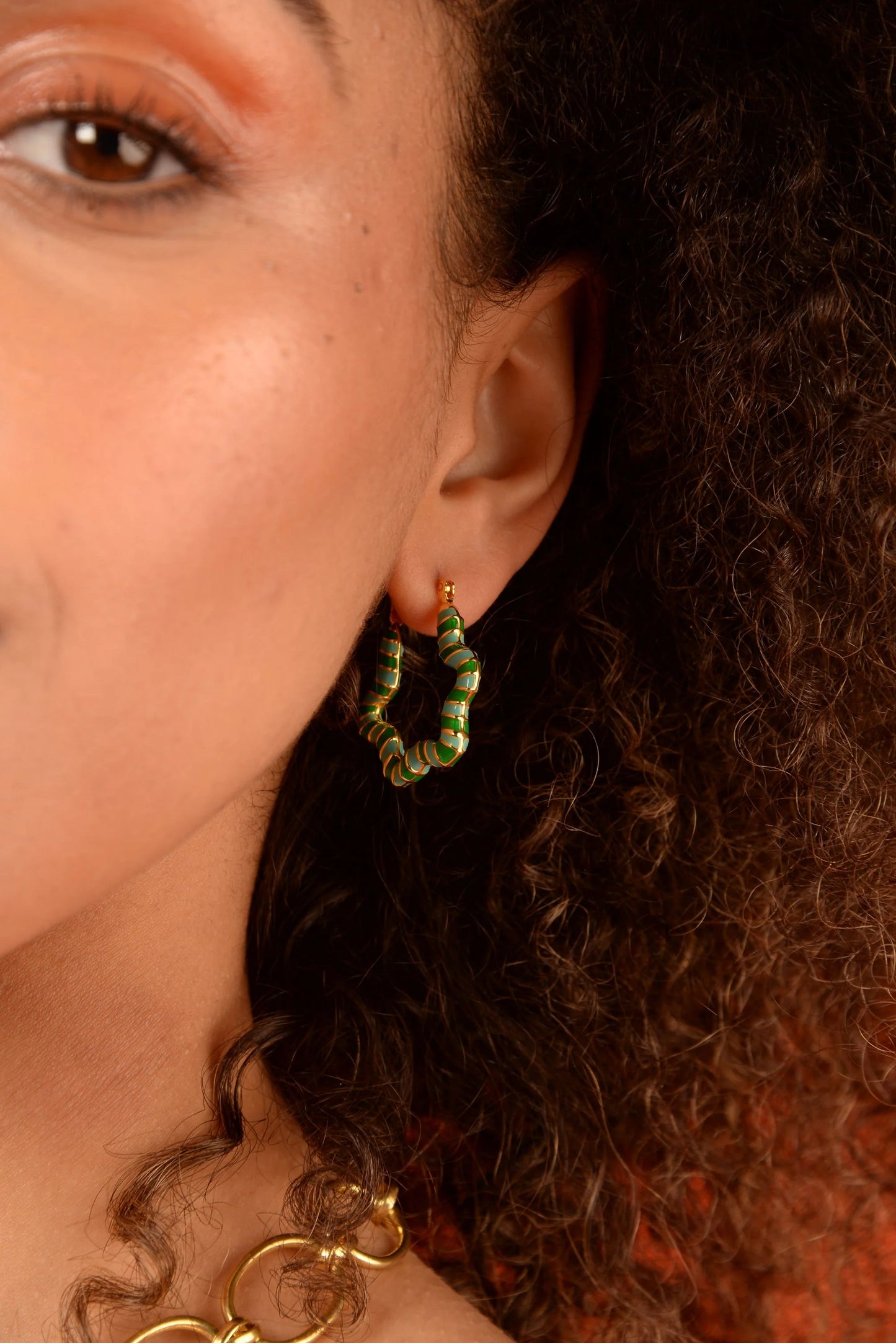 My Doris -  Green Enamel Wavy Hoop Earrings