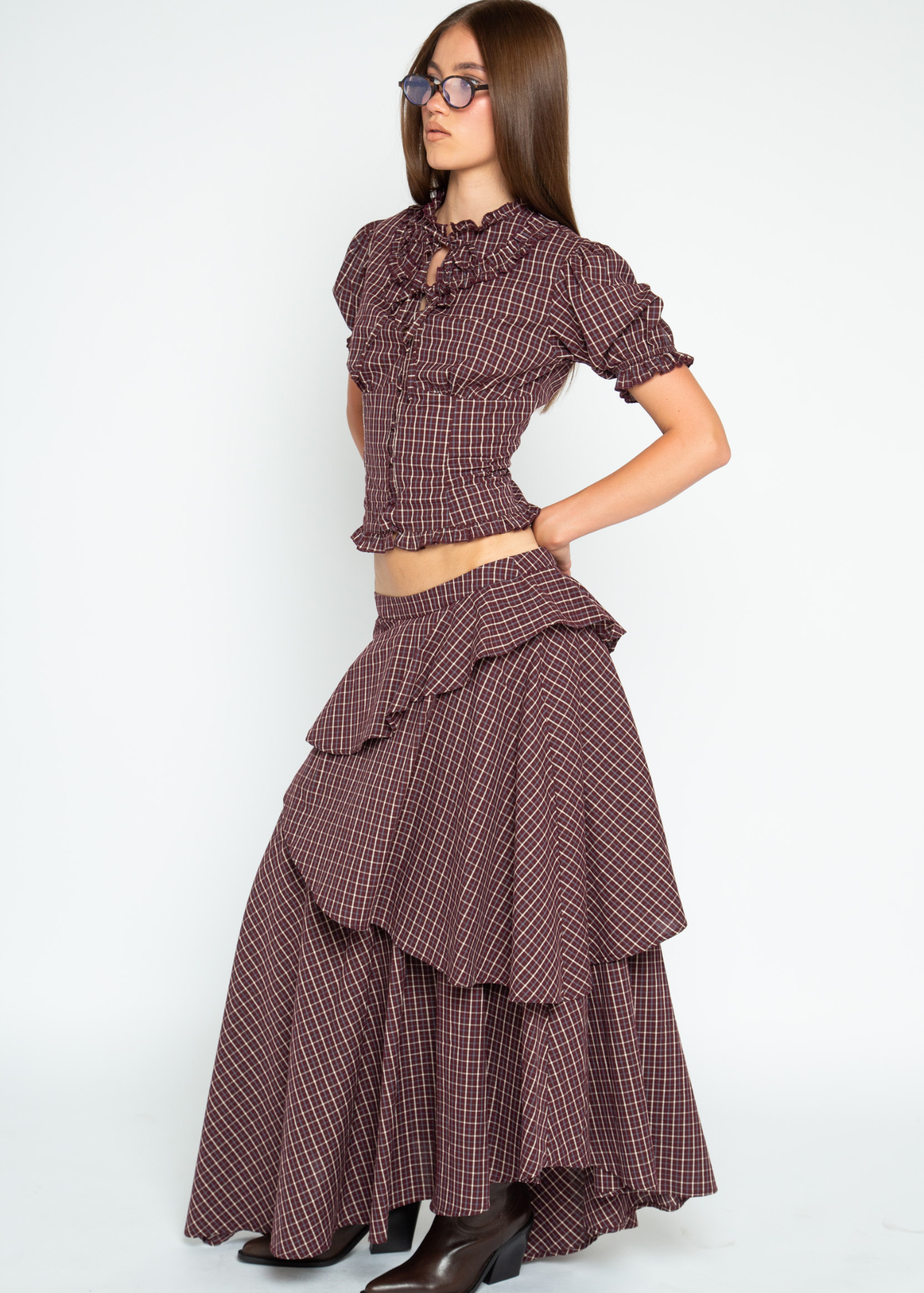 Daisy Street - Cupid Burgundy Layered Maxi Skirt